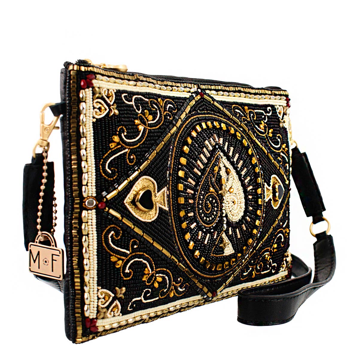 High Stakes Black and Gold Spade Beaded Crossbody