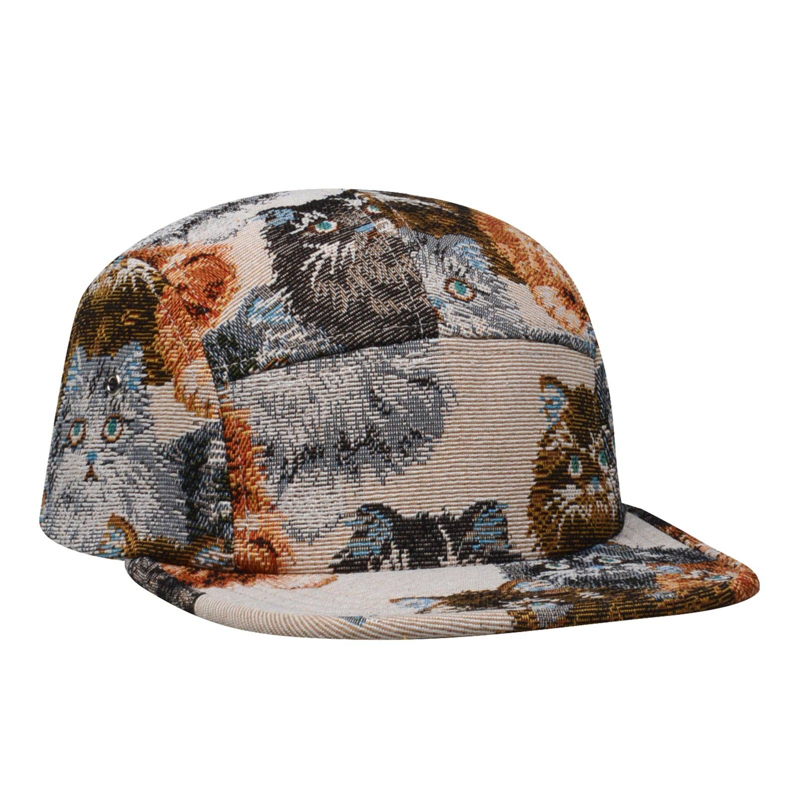 HatPhile Unique Cat Jacquard 5-Panel Hat – Playful & Premium Designs: Beige L