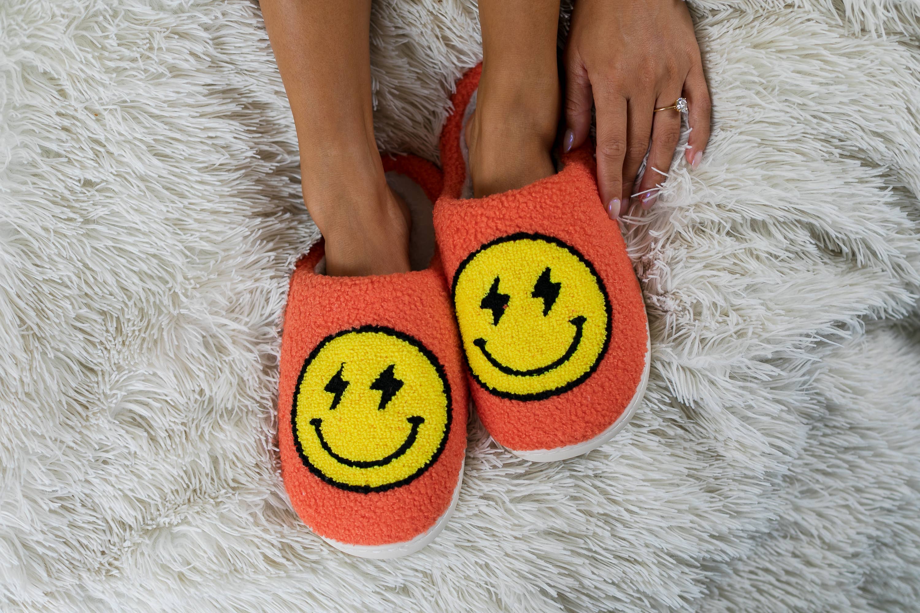 Indoor / Outdoor Slippers - Bolt Eyes Happy Faces - Orange: S/M