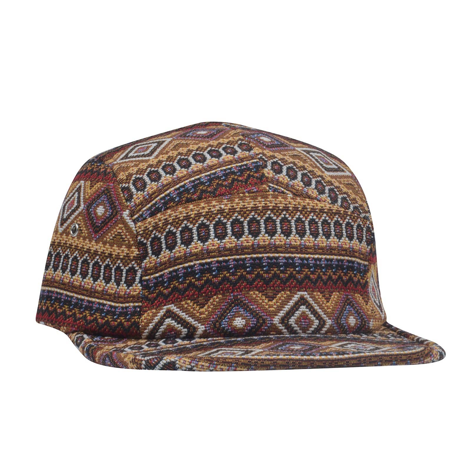 Hatphile Multi Color Jacquard 5 Panel Hat Camp Cap: Jacquard Brown Multi