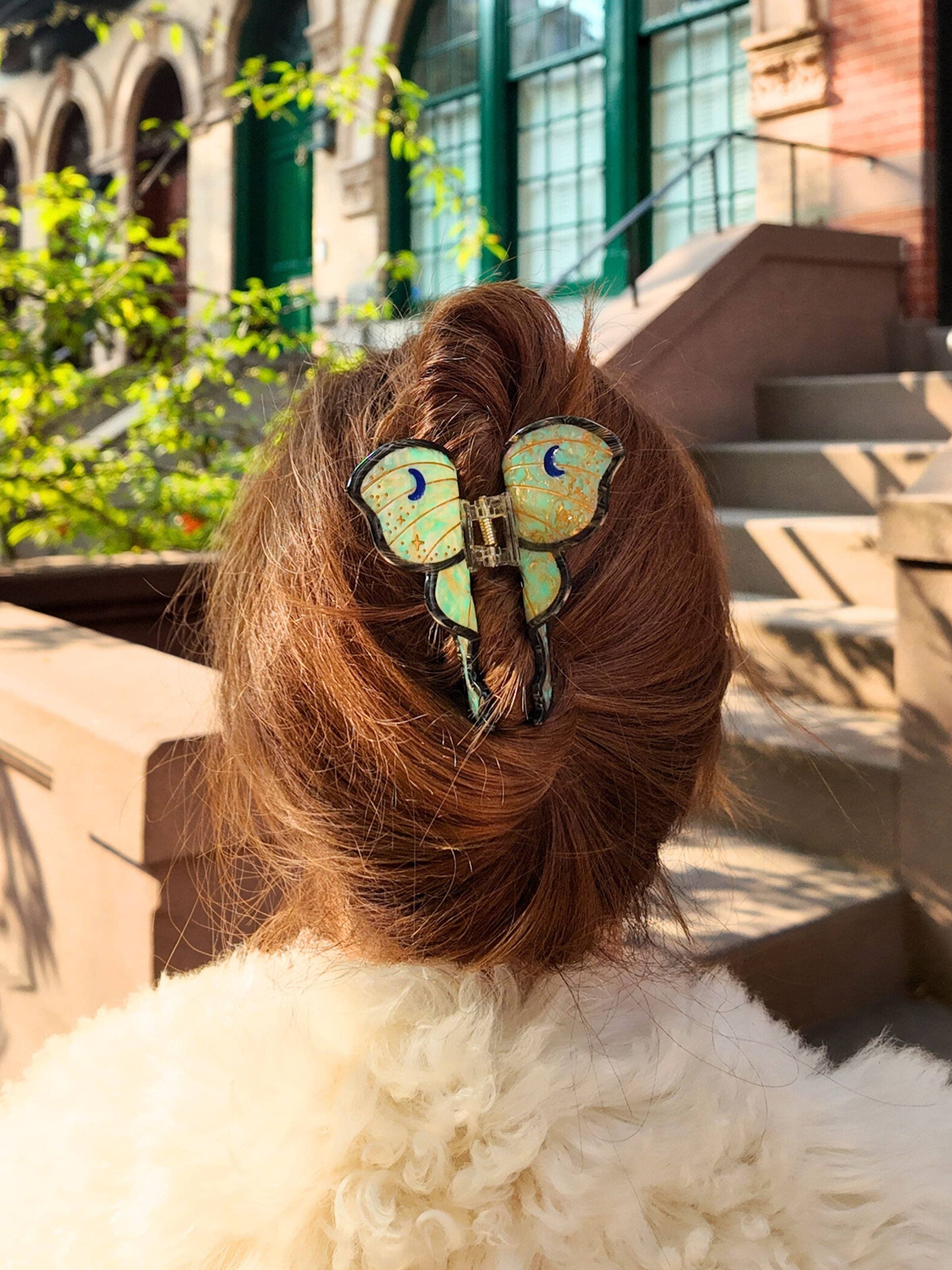 Hand-painted Luna Moth Claw Hair Clip | Eco-Friendly: Green