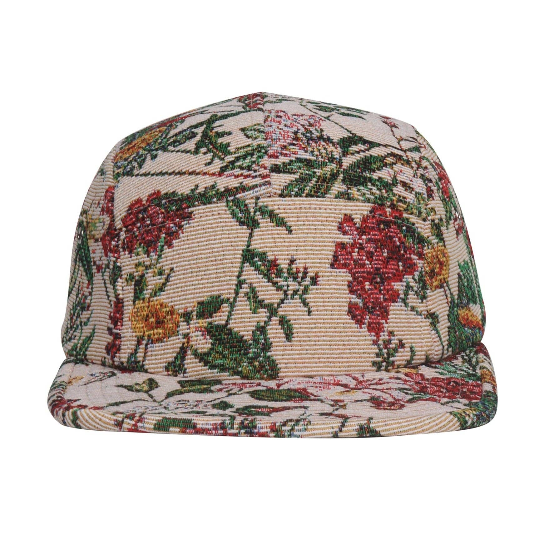 Hatphile Flower Multicolored Jacquard 5 Panel Hat Camp Cap: Beige