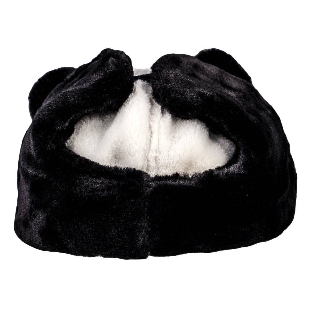 Panda Bear Fur Earflap Fitted Hat: Black / Fitted / 7 1/4