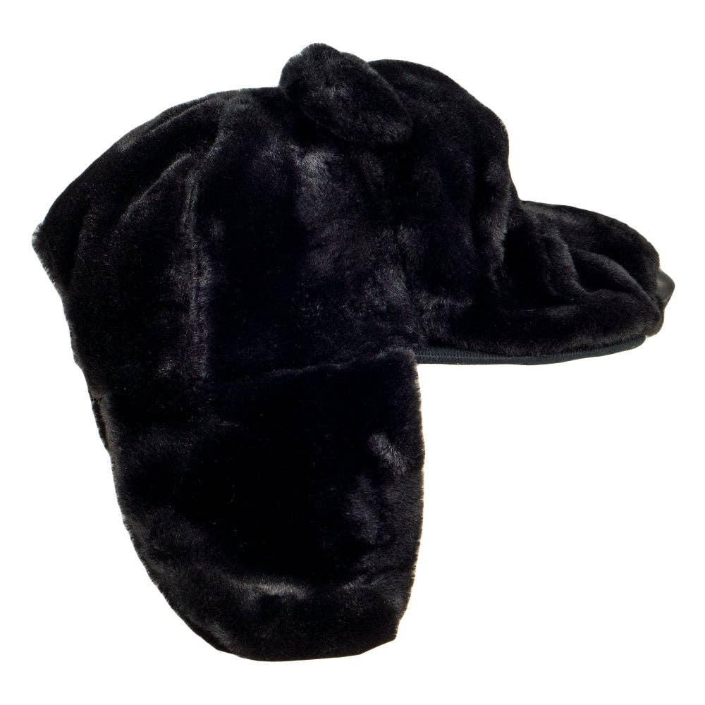 Black Bear Fur Earflap Snapback Hat: Black / Snapback / OSFM
