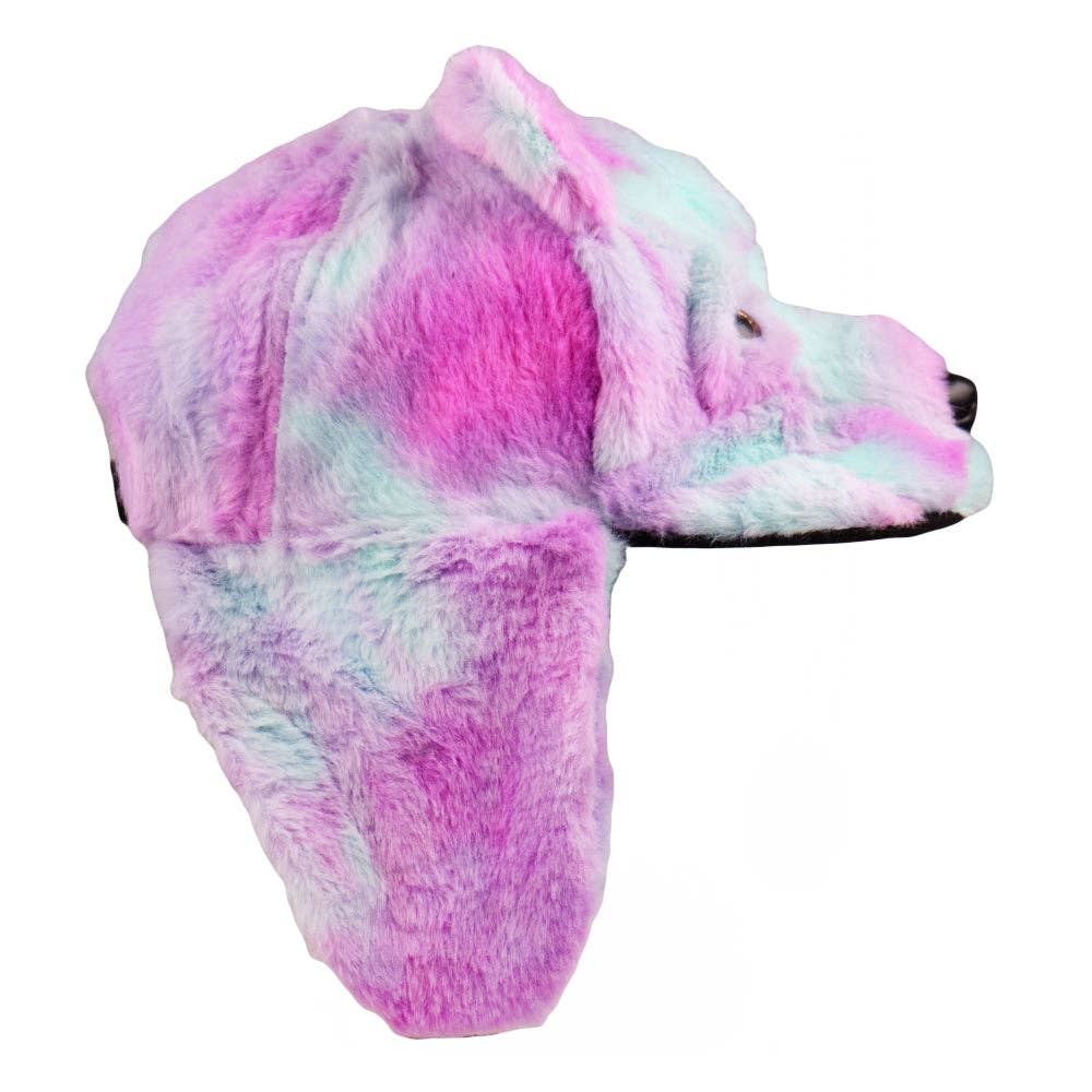 Purple Bear Fur Earflap Snapback Hat: Purple / Snapback / L/XL