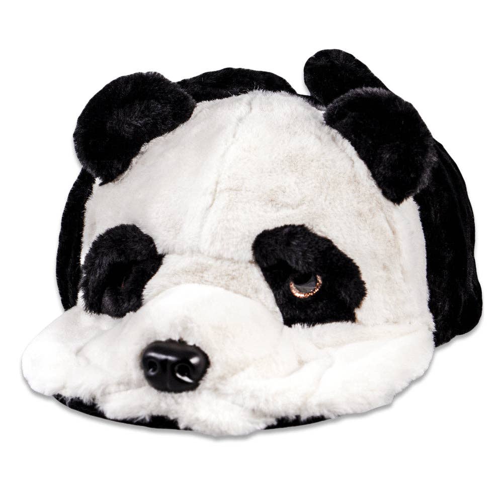 Panda Bear Fur Earflap Fitted Hat: Black / Fitted / 7 1/4