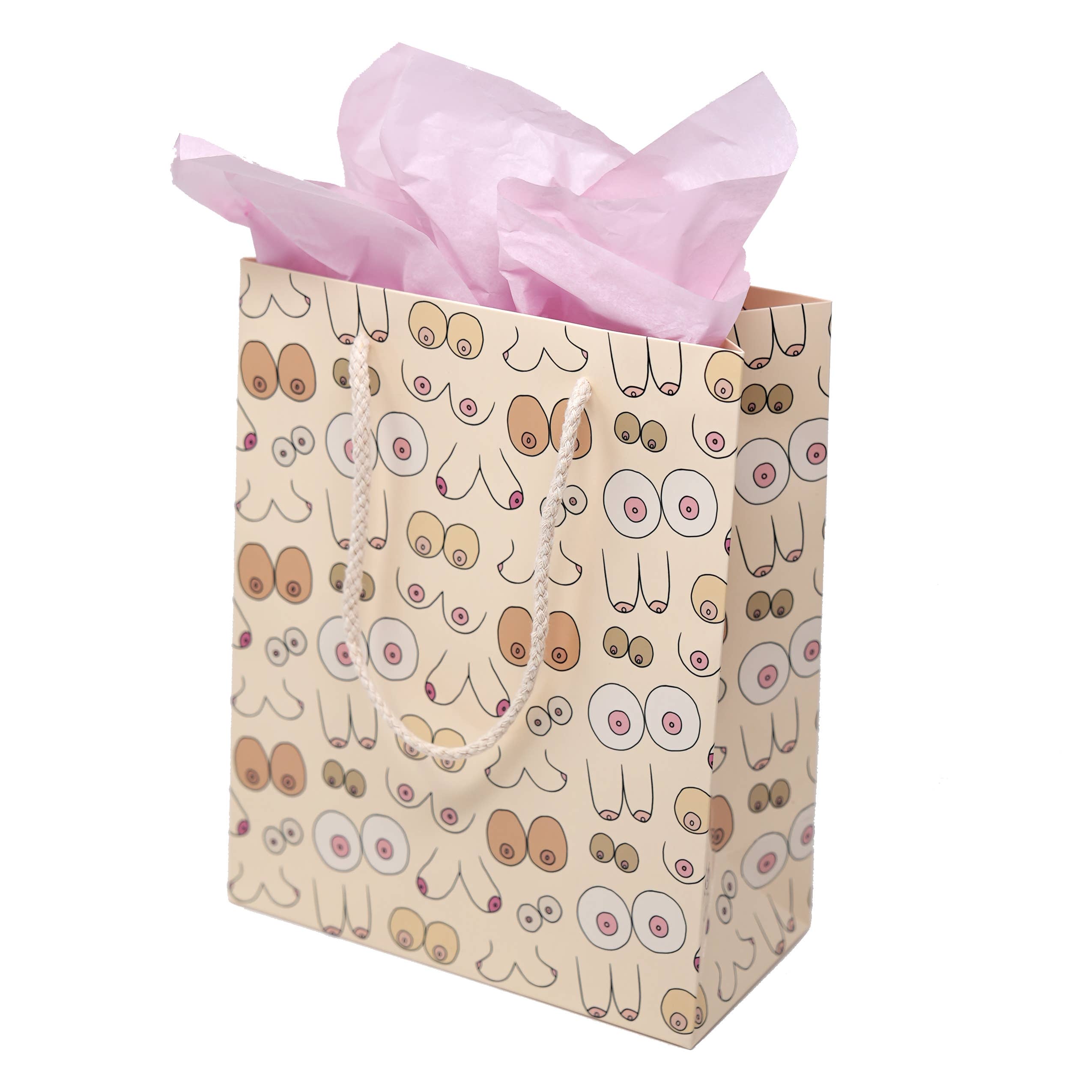 Funny Boob Holiday Gift Bag Wrap - High Quality Coated Paper