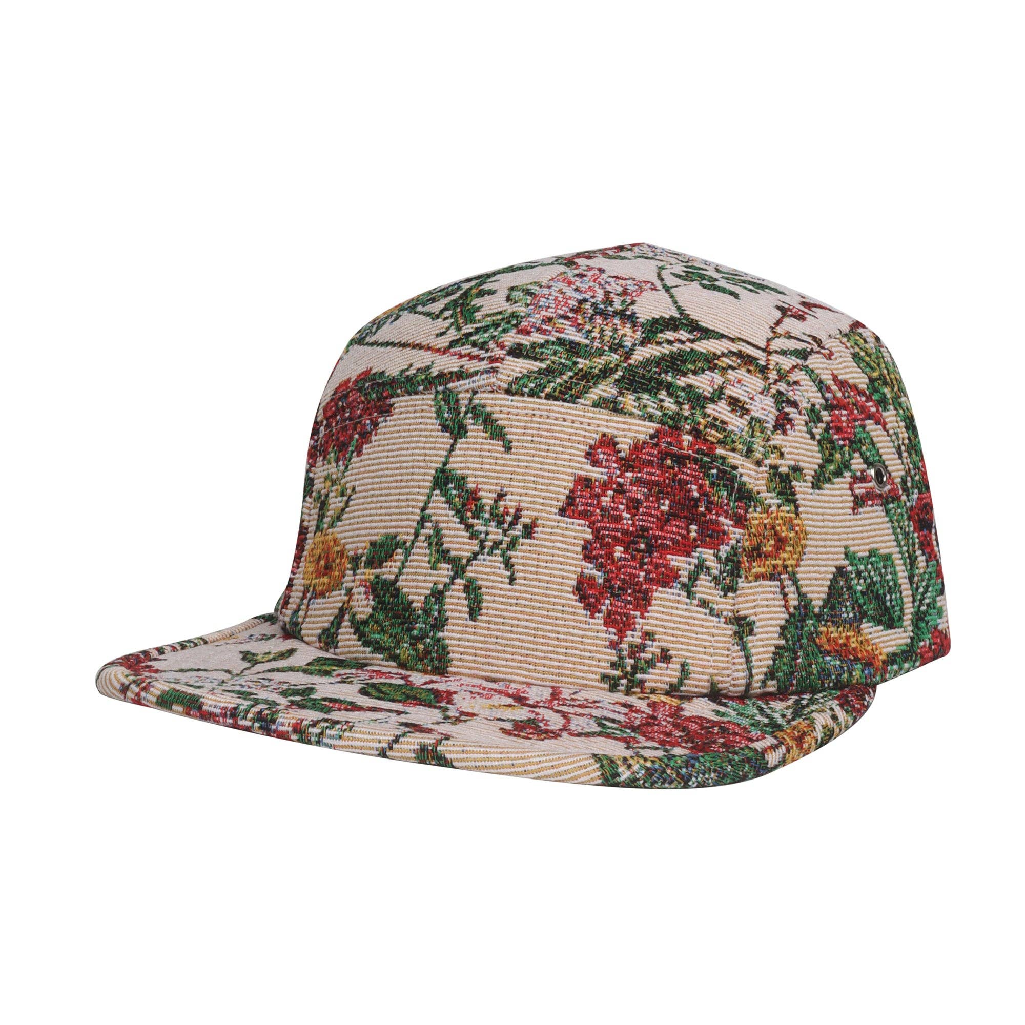 Hatphile Flower Multicolored Jacquard 5 Panel Hat Camp Cap: Beige