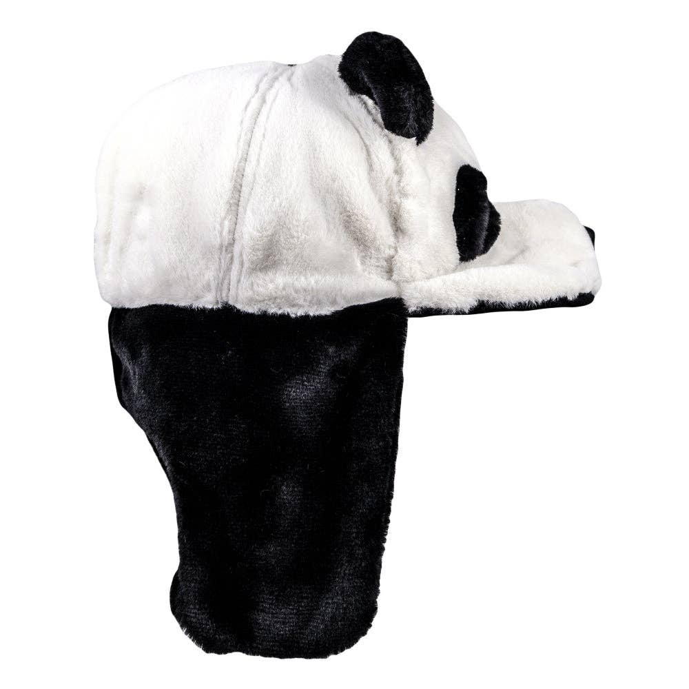 Panda Bear Fur Earflap Fitted Hat: Black / Fitted / 7 1/4