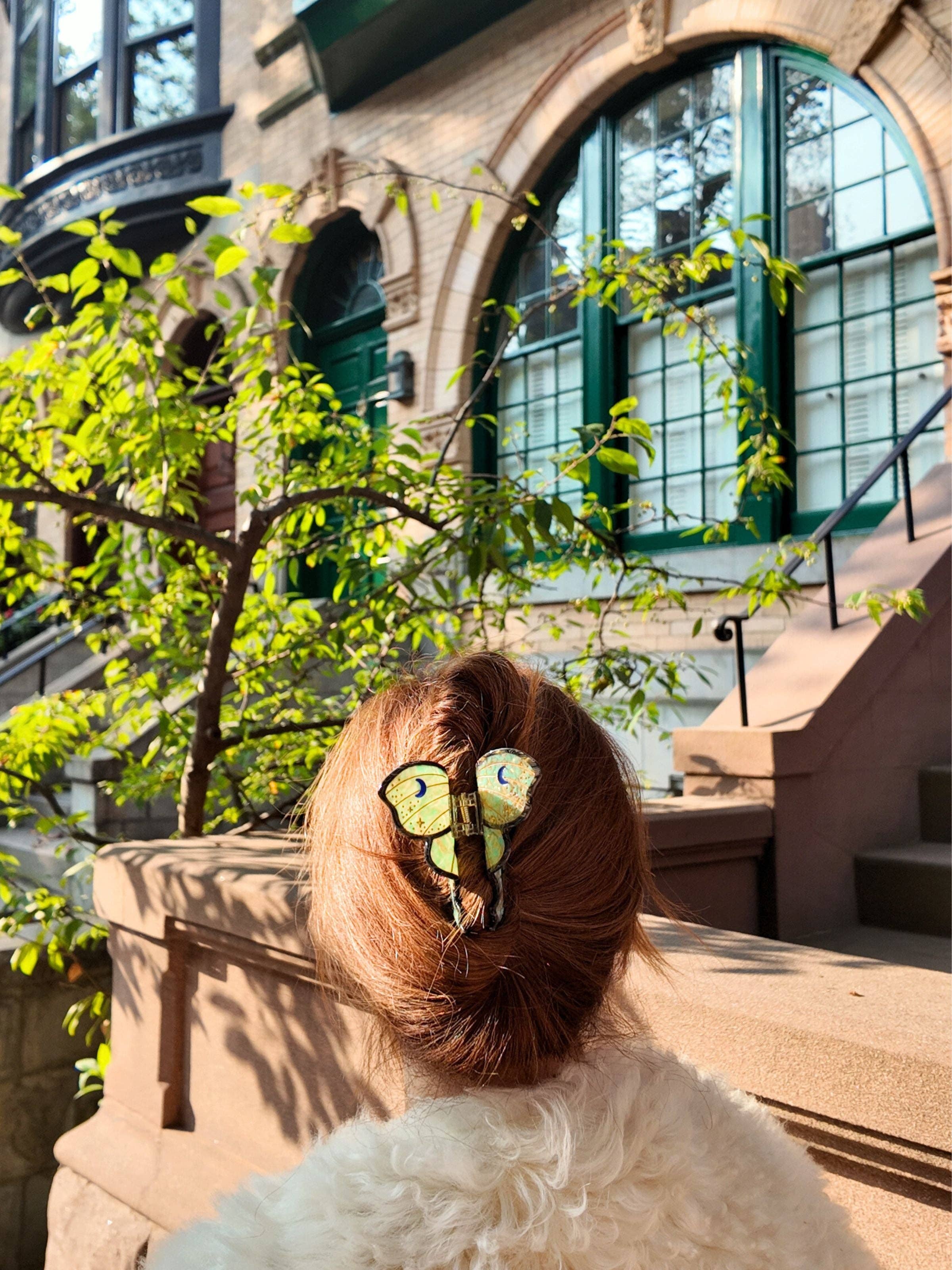 Hand-painted Luna Moth Claw Hair Clip | Eco-Friendly: Green