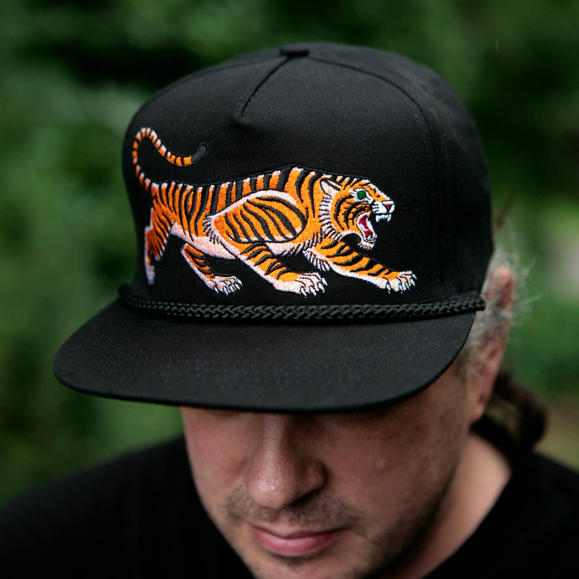 Unisex Tattoo-Style Tiger Cap: Spruce Green