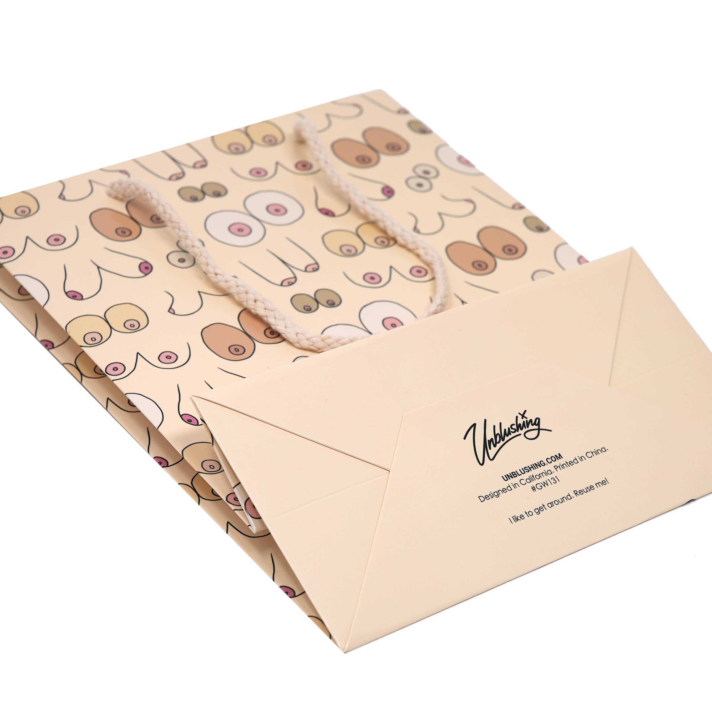 Funny Boob Holiday Gift Bag Wrap - High Quality Coated Paper
