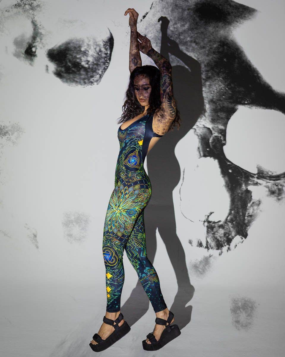 Rave Jumpsuit | Womens Rave Outfit | Burning Man Outfit | UV Reactive Bodysuit | Retu Sepra (JU): S