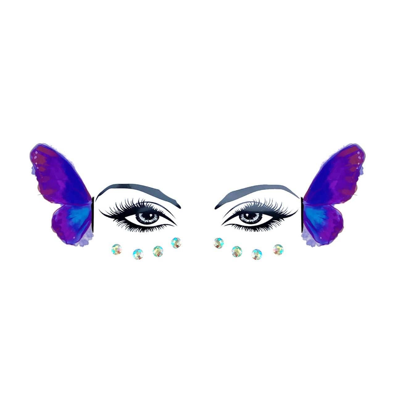 Purple Butterfly Flutterby Face Tattoo With Jewels: Purple Color / O/S