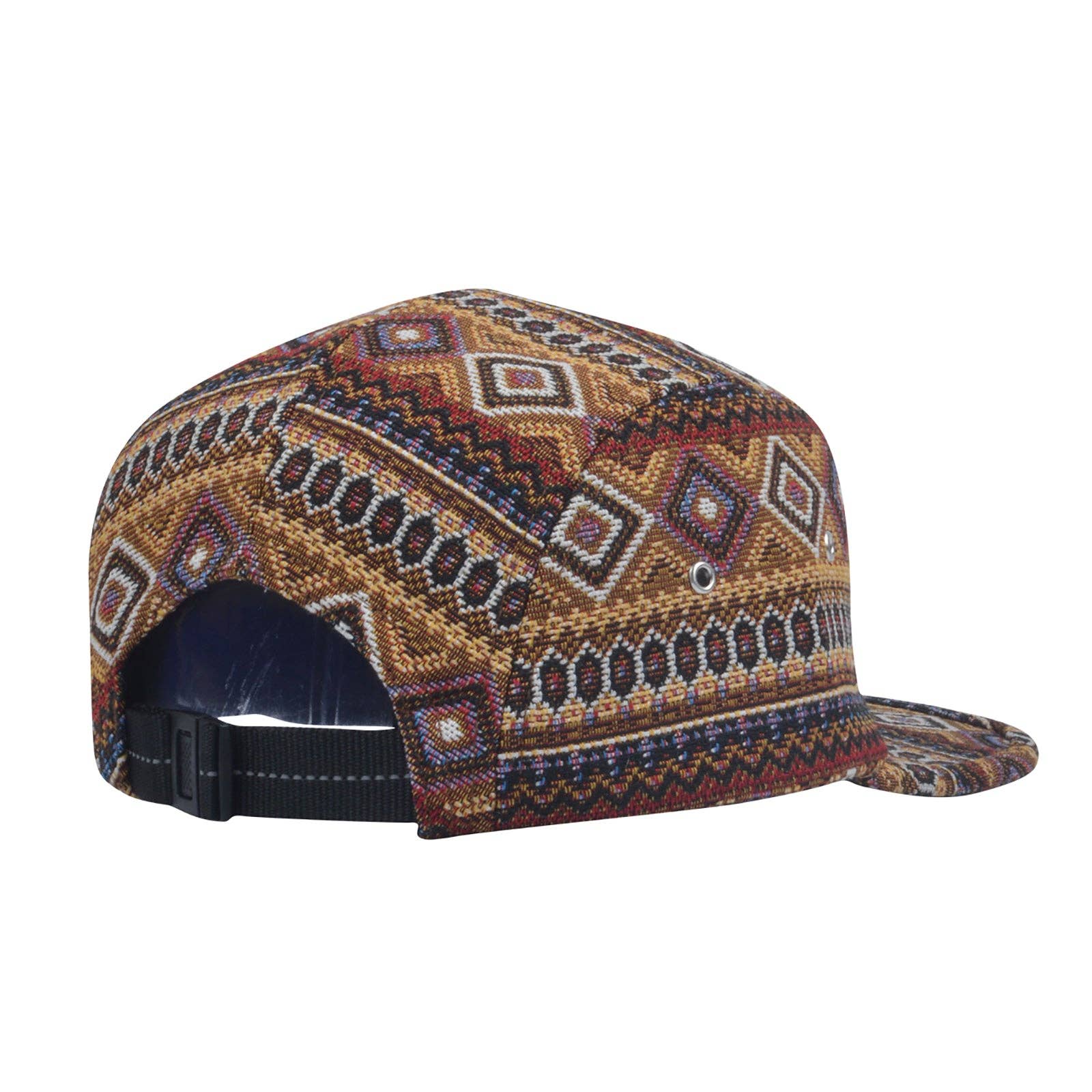 Hatphile Multi Color Jacquard 5 Panel Hat Camp Cap: Jacquard Brown Multi