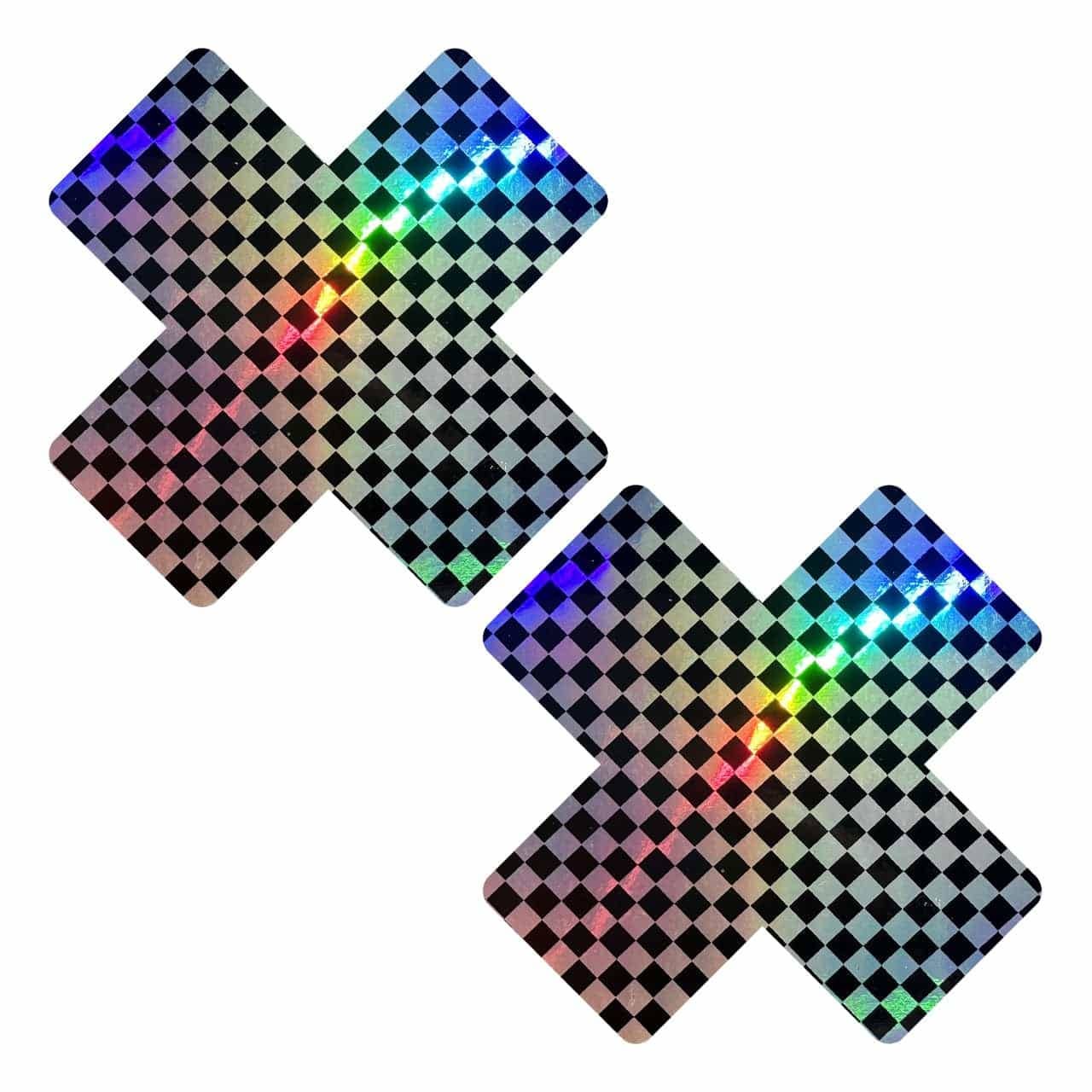 Talladega Trippin' Super Holographic Checkered X Nipple Cover Pasties: Holographic / O/S
