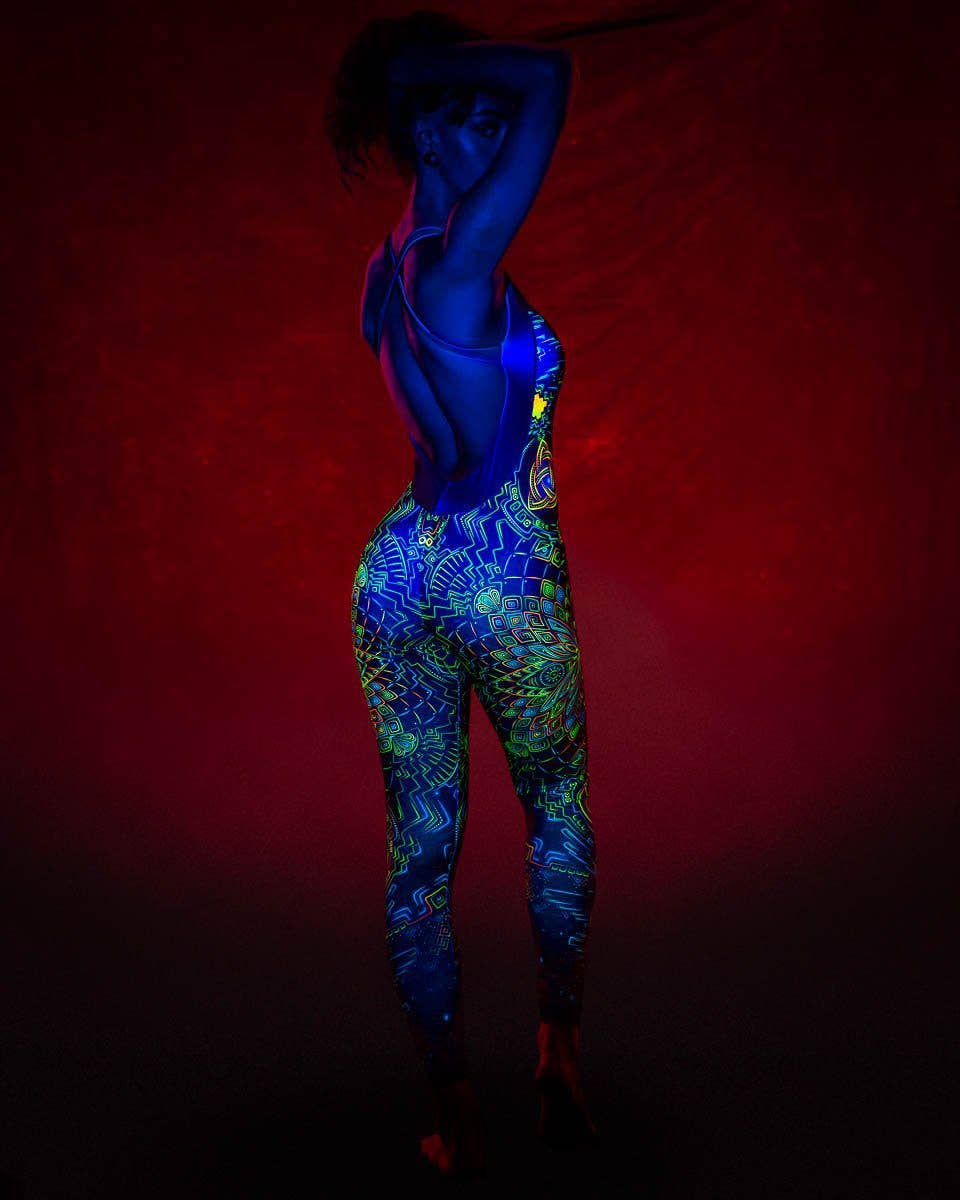 Rave Jumpsuit | Womens Rave Outfit | Burning Man Outfit | UV Reactive Bodysuit | Retu Sepra (JU): S