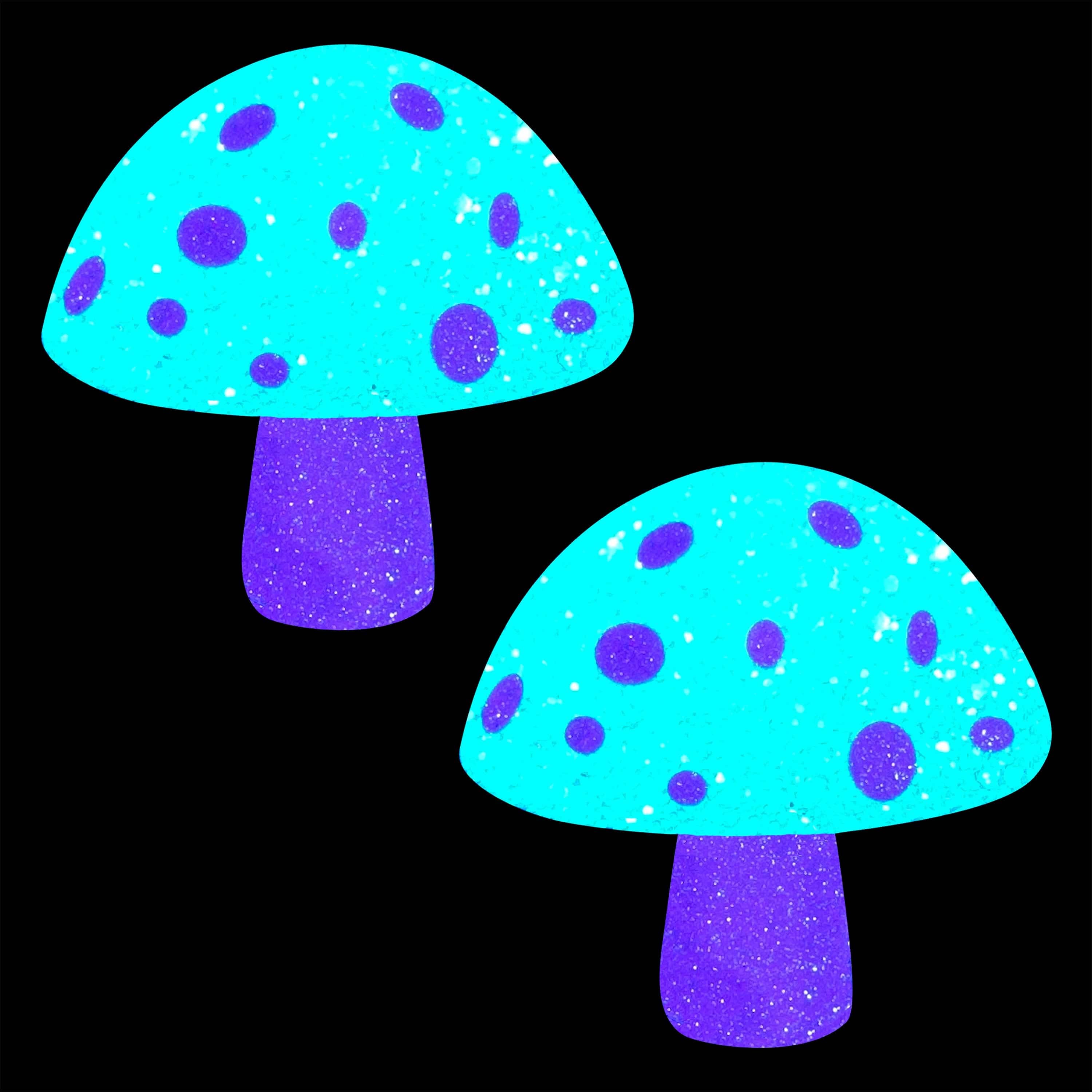 Alice Down The Rabbit Hole Super Blacklight Pink and White Glitter Shroom Nipple Cover Pasties: WHI / O/S