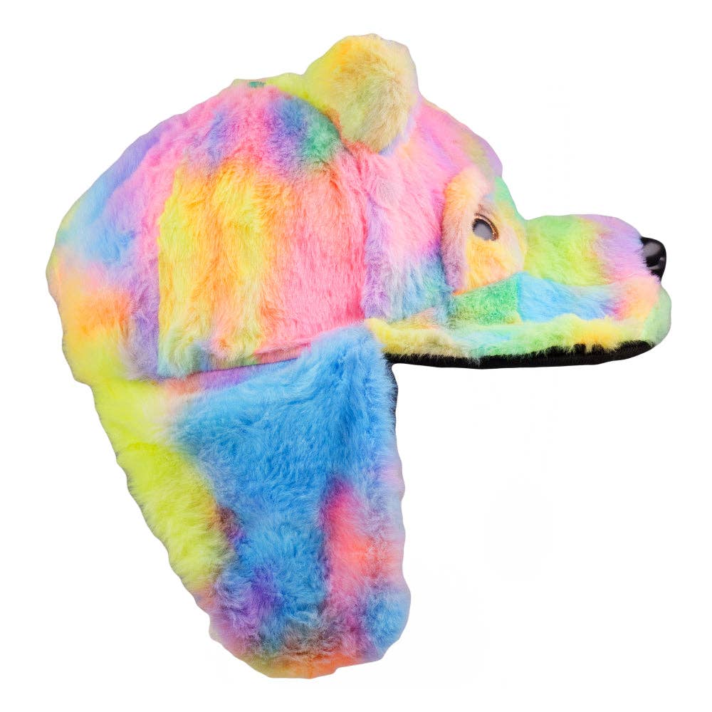 Rainbow Bear Fur Earflap Snapback Hat: Rainbow / Snapback / L/XL