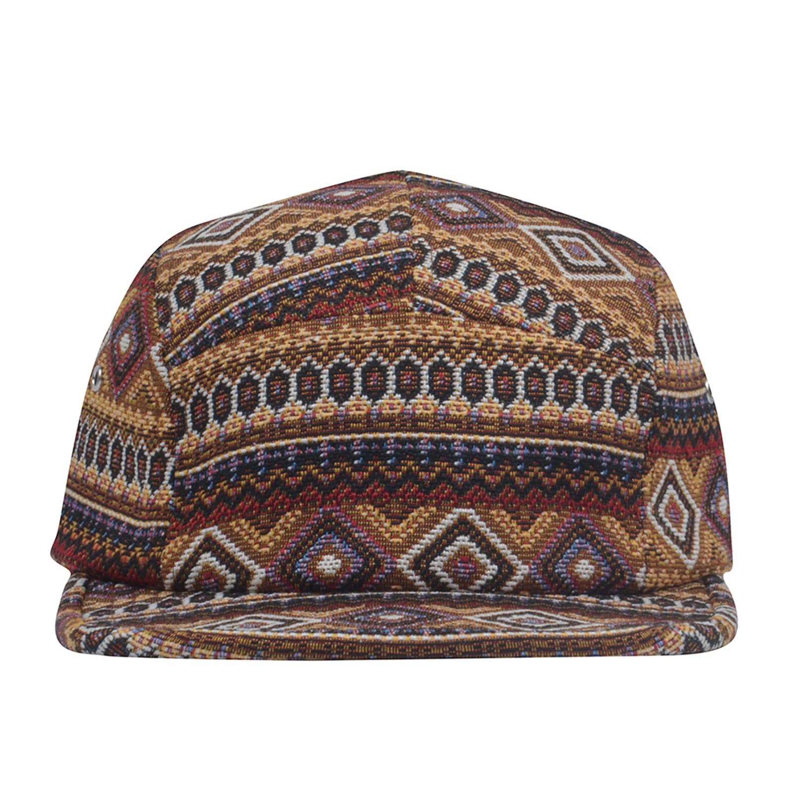 Hatphile Multi Color Jacquard 5 Panel Hat Camp Cap: Jacquard Brown Multi