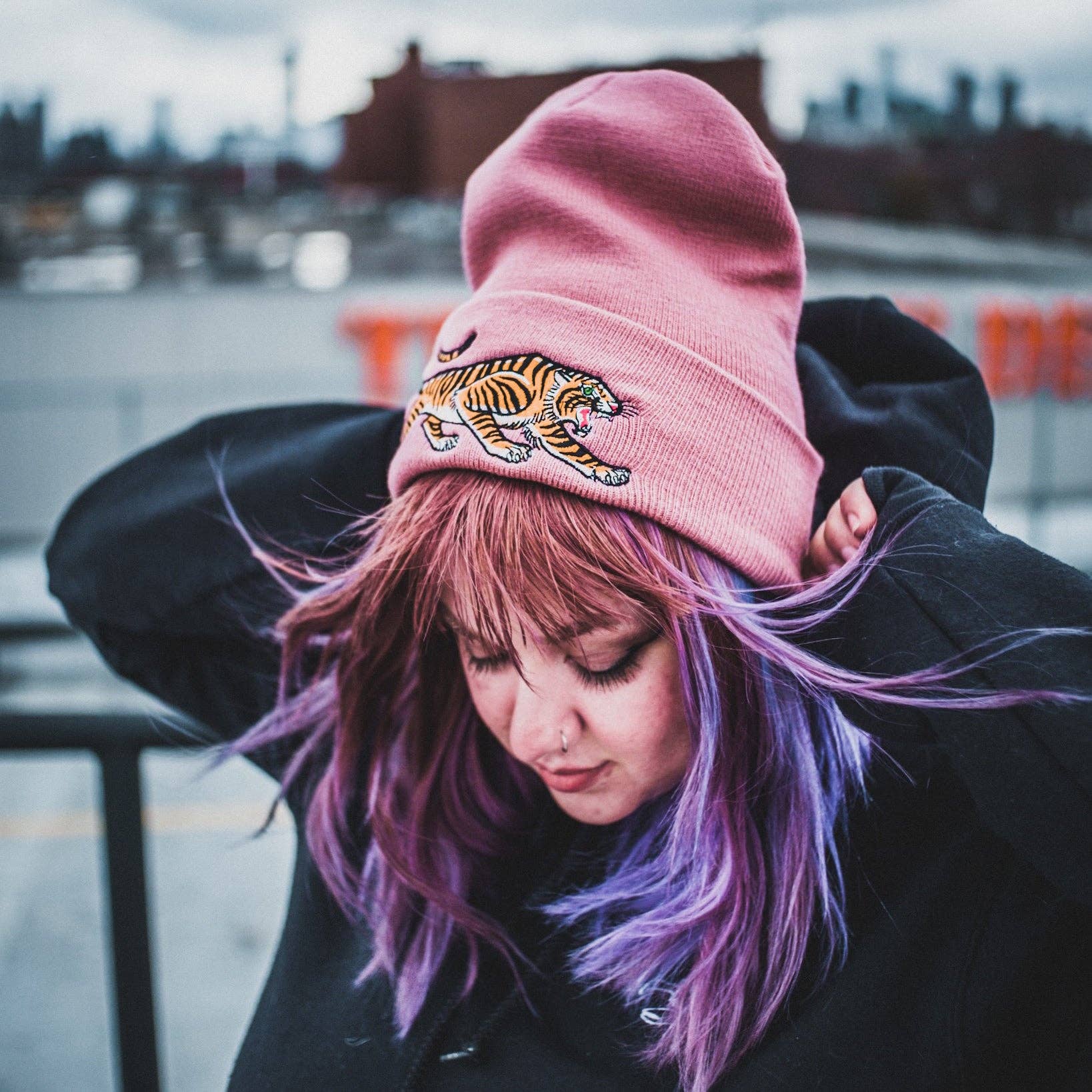 Tiger Beanie: Dusty Pink