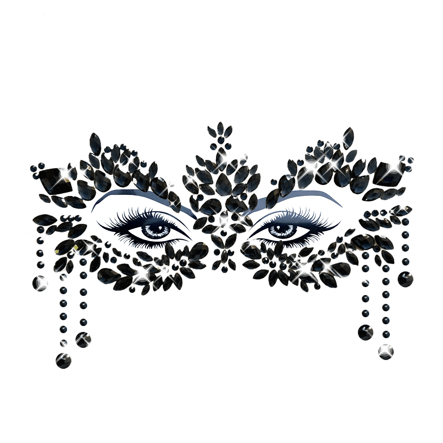 Prima Donna Black Masquerade Crystal Jewel Face Sticker: Black / O/S