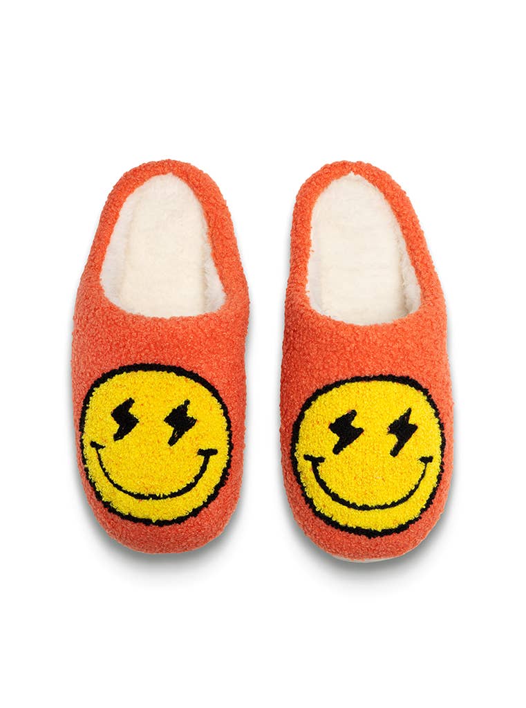 Indoor / Outdoor Slippers - Bolt Eyes Happy Faces - Orange: S/M