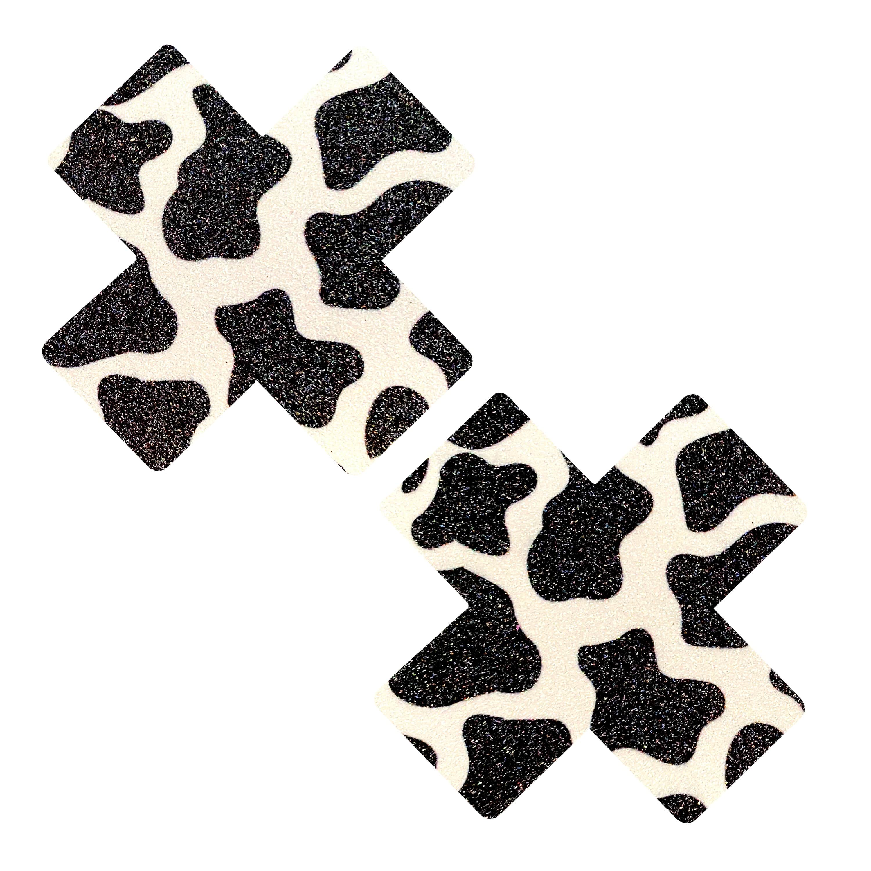 Got Milkies Cow-Print X Factor Glitter Nipple Cover Pasties: Black White / O/S