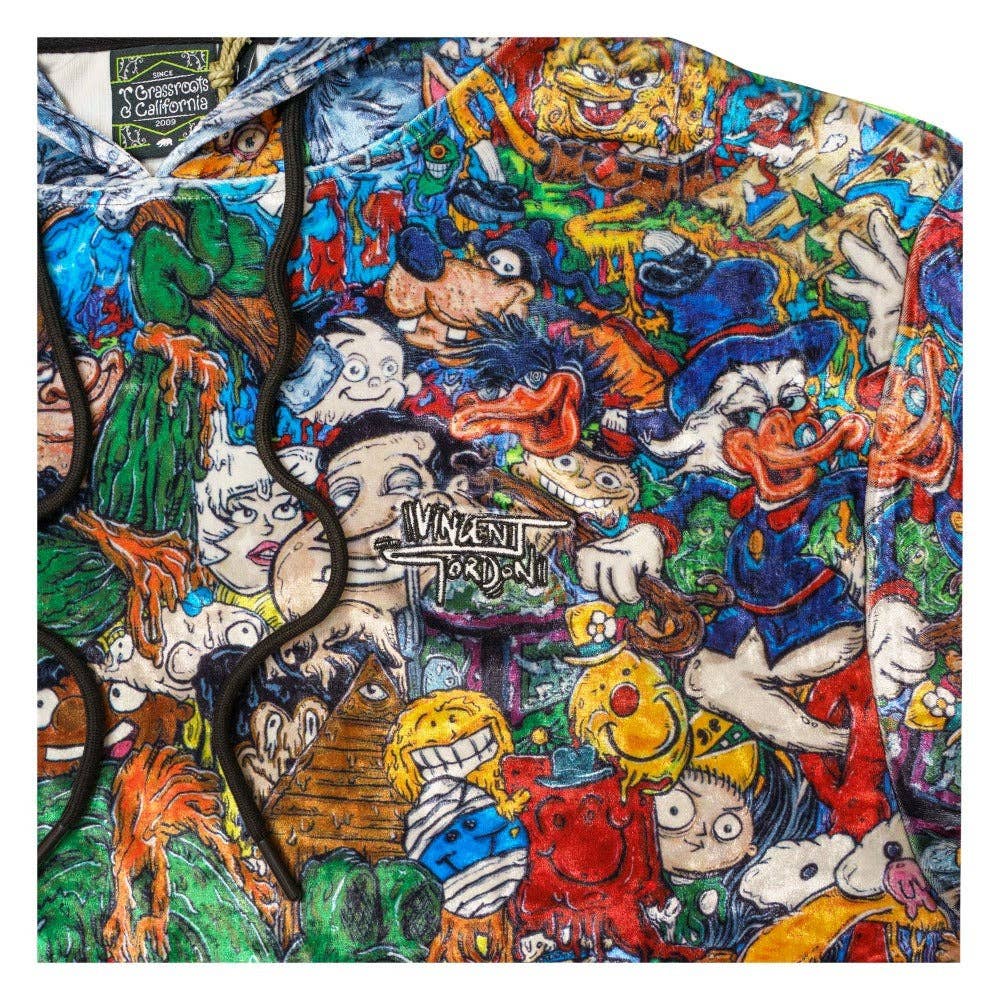 Vincent Gordon Cartoon Gumbo Crushed Velour Pullover Hoodie: Multi / Pullover Hoodie / L