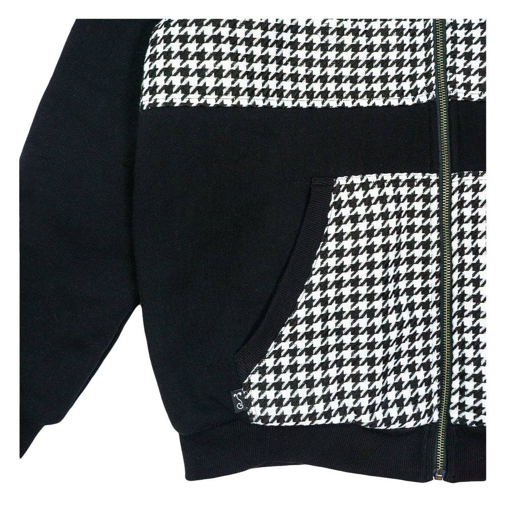 Red Rose Houndstooth Black Zip Up Hoodie: Black / Zip Up Hoodie / L