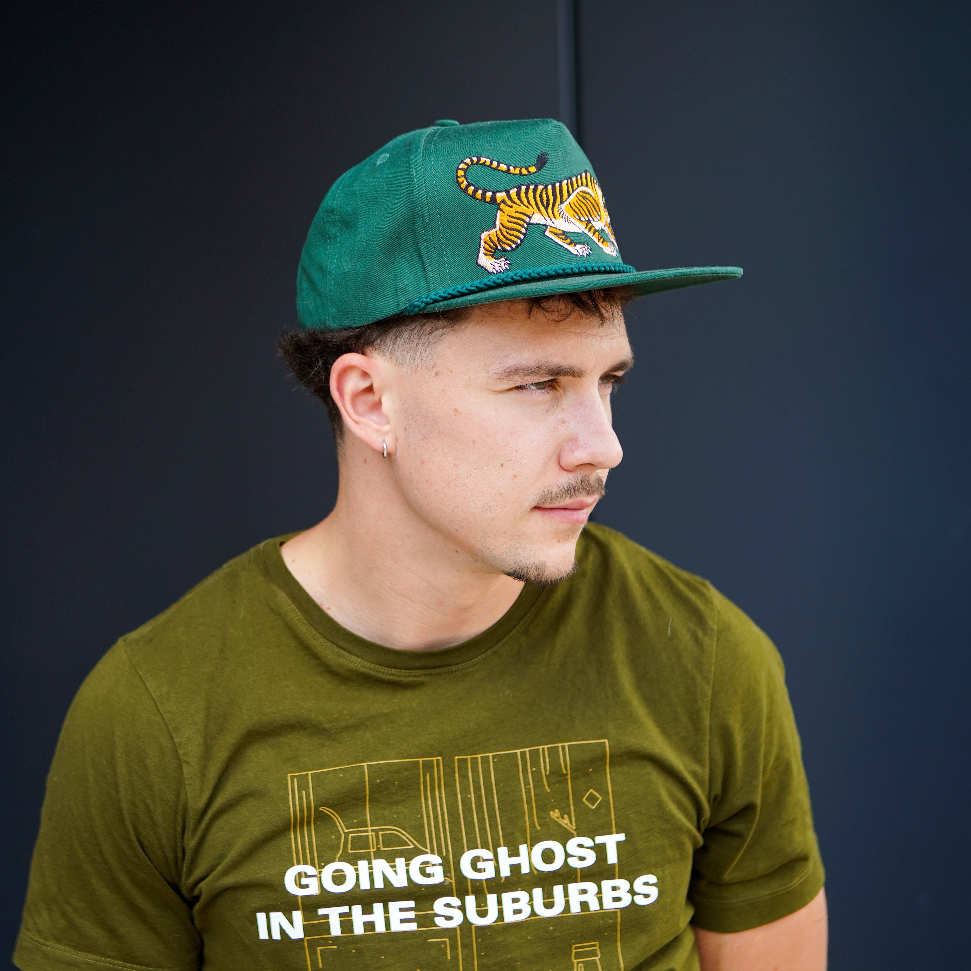 Unisex Tattoo-Style Tiger Cap: Spruce Green