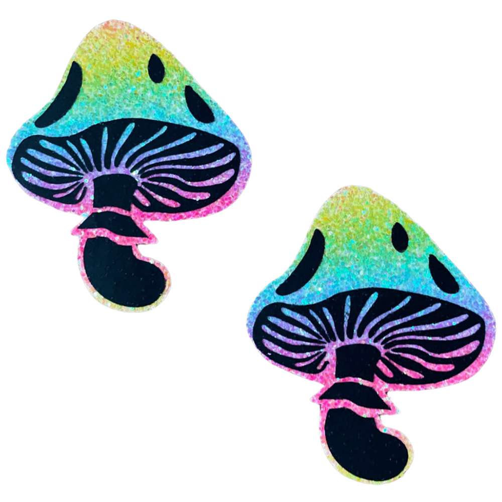 Laffie Taffie Multicolor Blacklight Chunky Glitter Toadstool Nipple Cover Pasties: MULTI / O/S