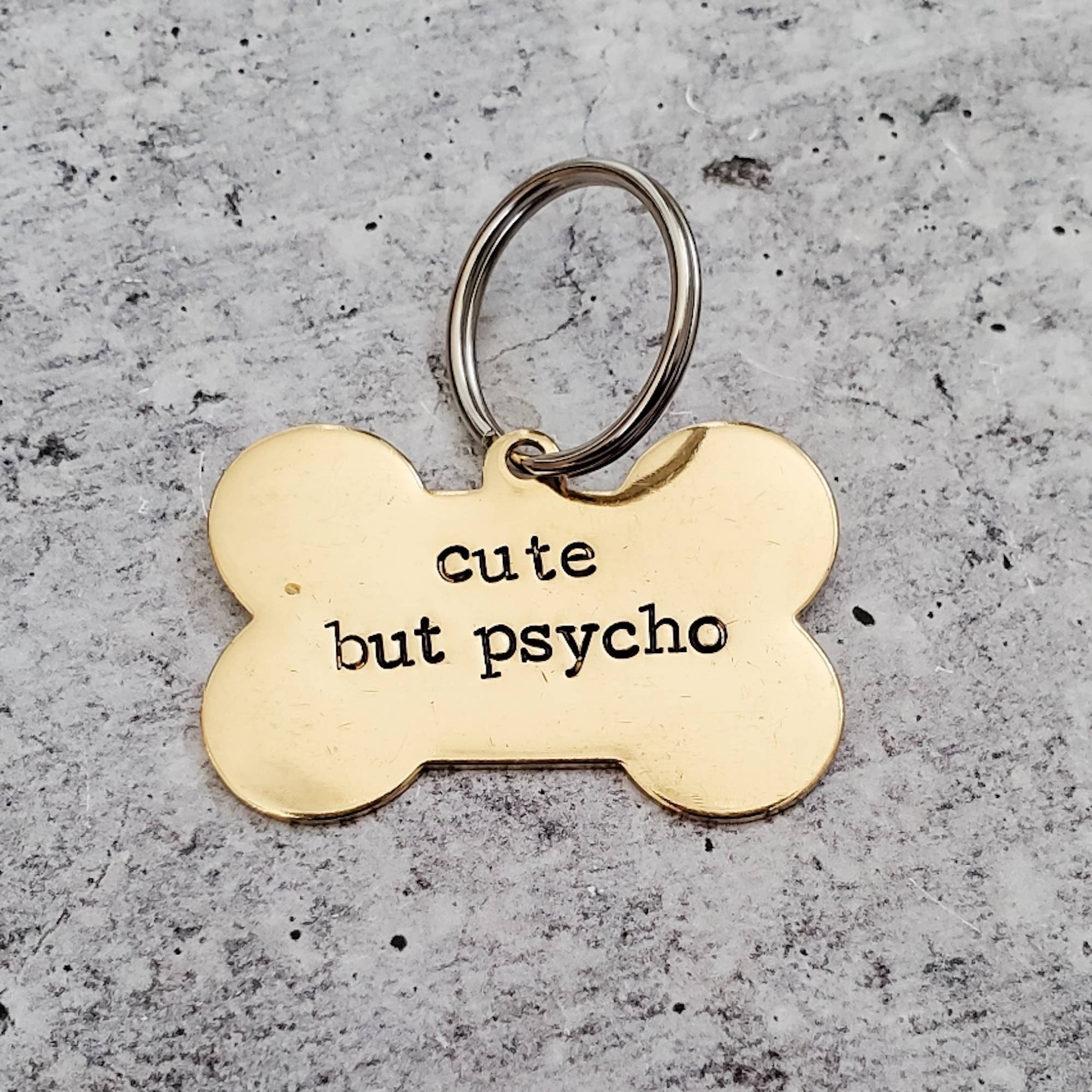 Cute but psycho Bone-Shaped Pet Tag: Yellow Brass / WITH PACKAGING