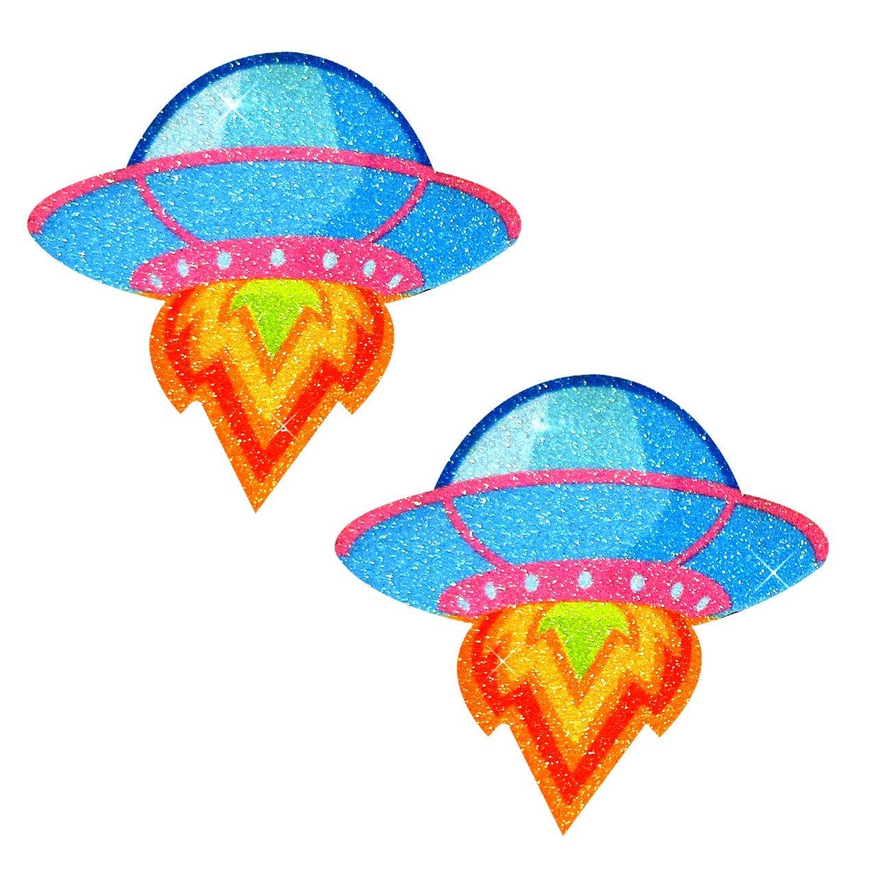 Freaking Awesome Blue UFO Glitter Nipple Cover Pasties: MULTI / O/S