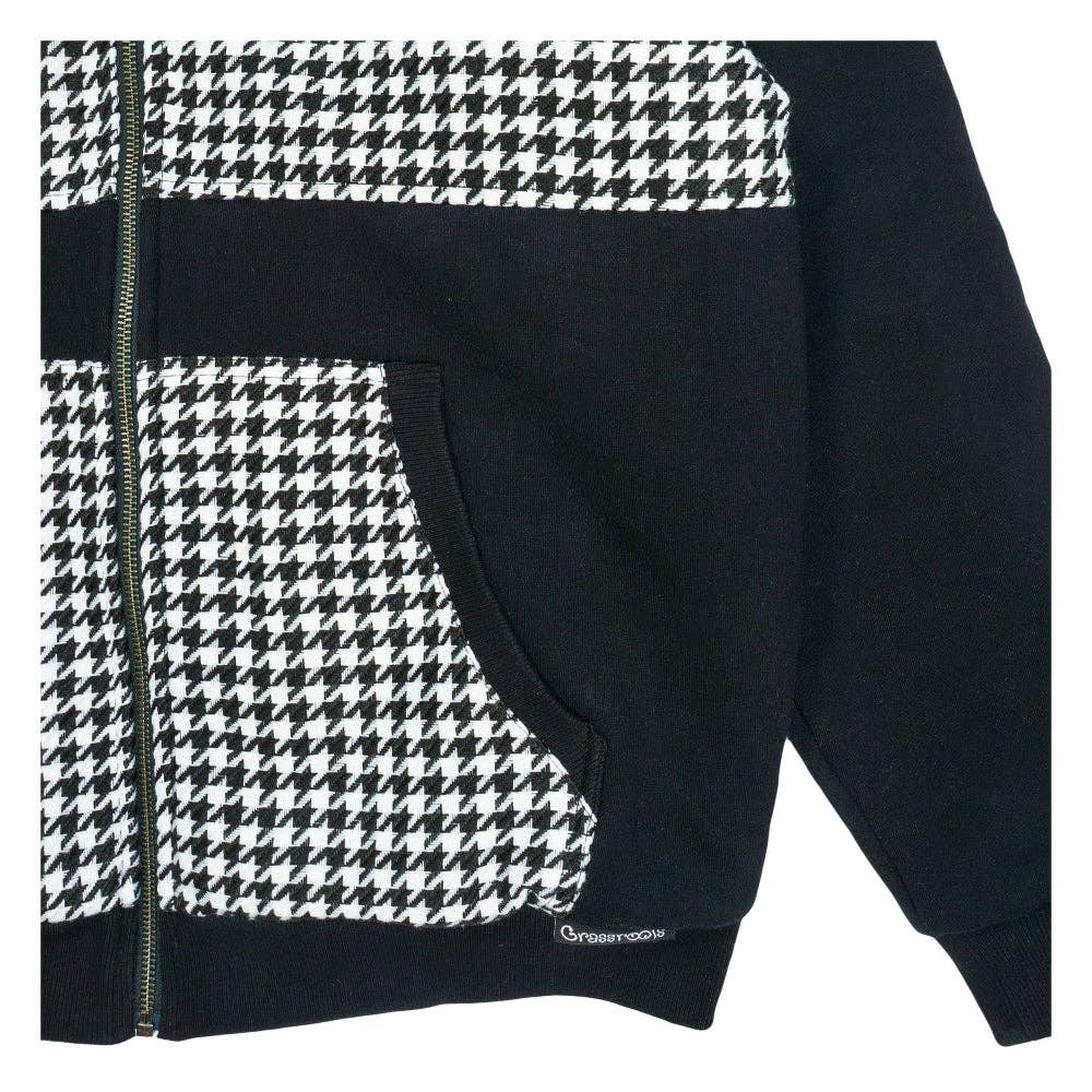 Red Rose Houndstooth Black Zip Up Hoodie: Black / Zip Up Hoodie / L