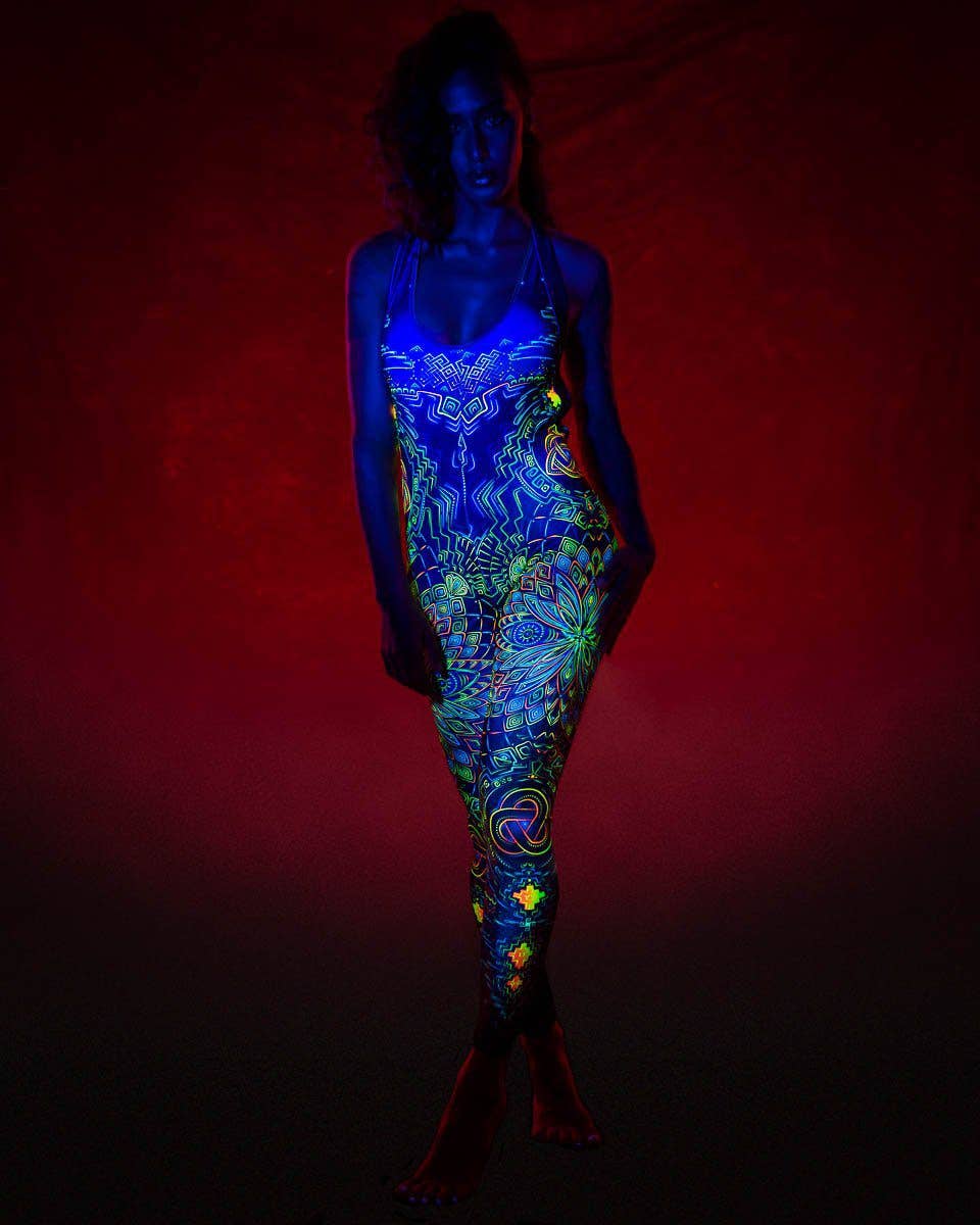Rave Jumpsuit | Womens Rave Outfit | Burning Man Outfit | UV Reactive Bodysuit | Retu Sepra (JU): S