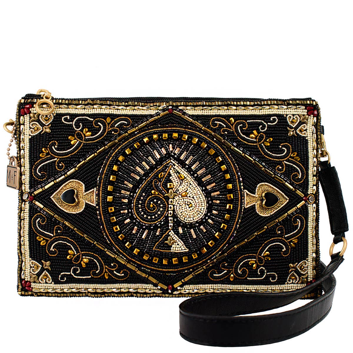 High Stakes Black and Gold Spade Beaded Crossbody