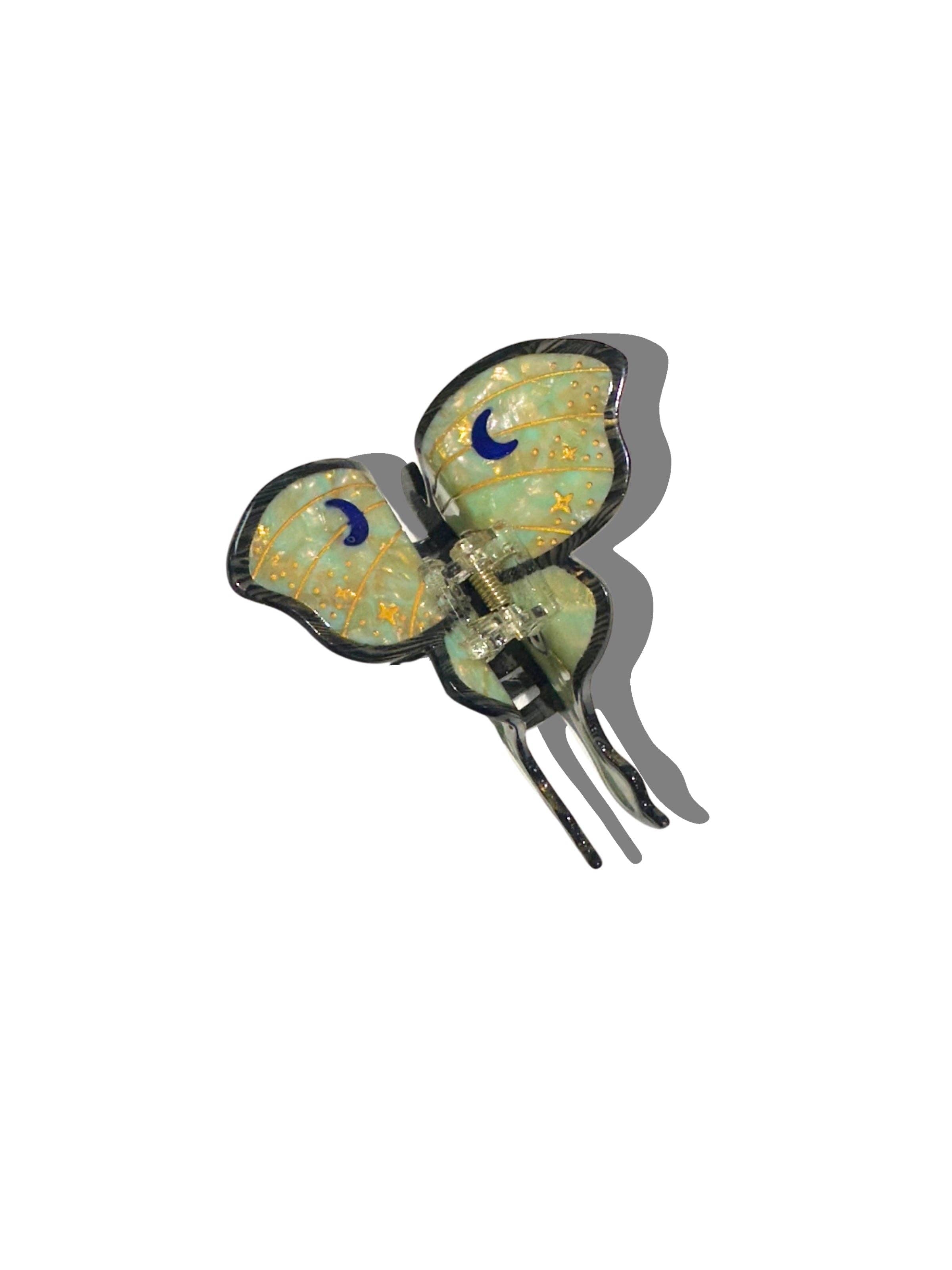 Hand-painted Luna Moth Claw Hair Clip | Eco-Friendly: Green