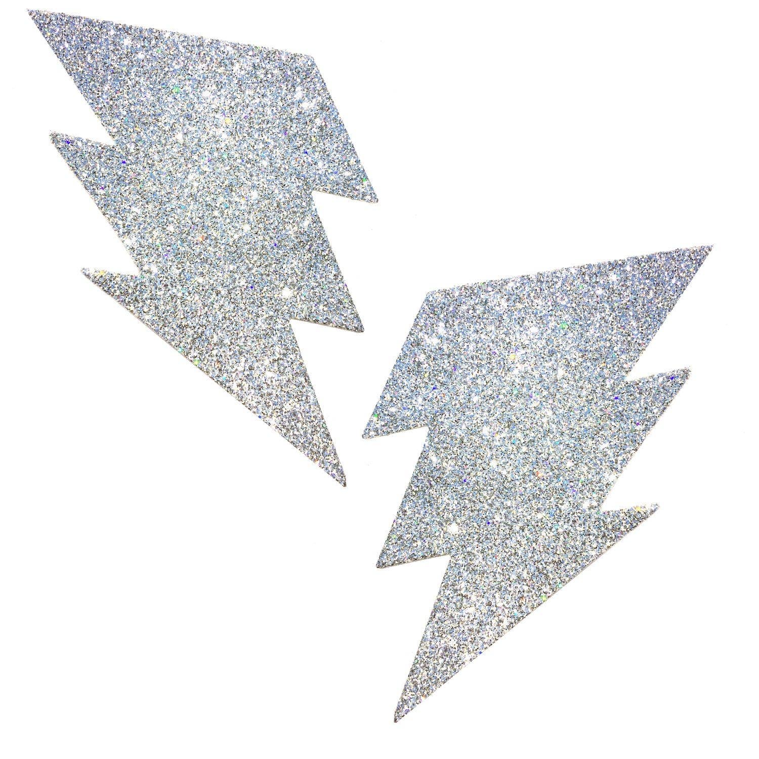 Silver Pixie Dust Glitter Bolt Nipple Cover Pasties: Silver / O/S