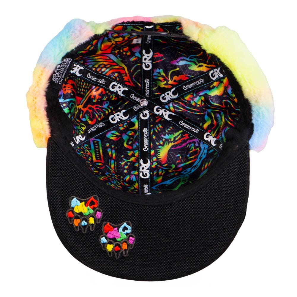Rainbow Bear Fur Earflap Snapback Hat: Rainbow / Snapback / L/XL