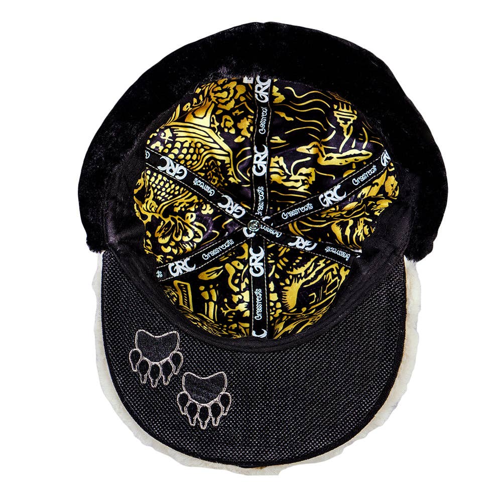 Panda Bear Fur Earflap Fitted Hat: Black / Fitted / 7 1/4