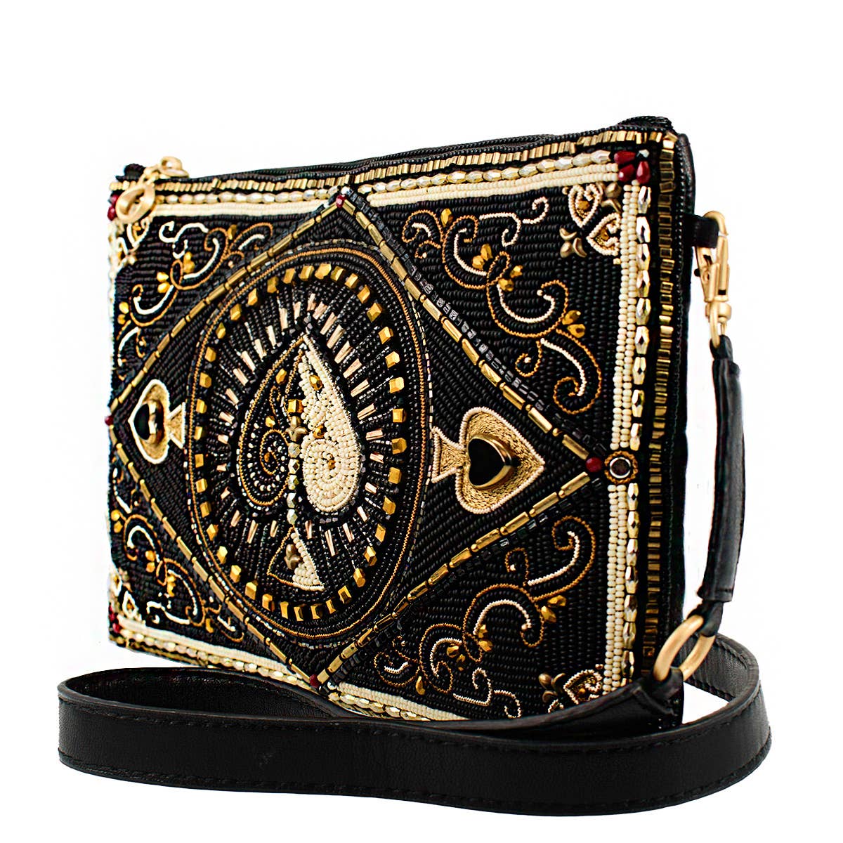 High Stakes Black and Gold Spade Beaded Crossbody