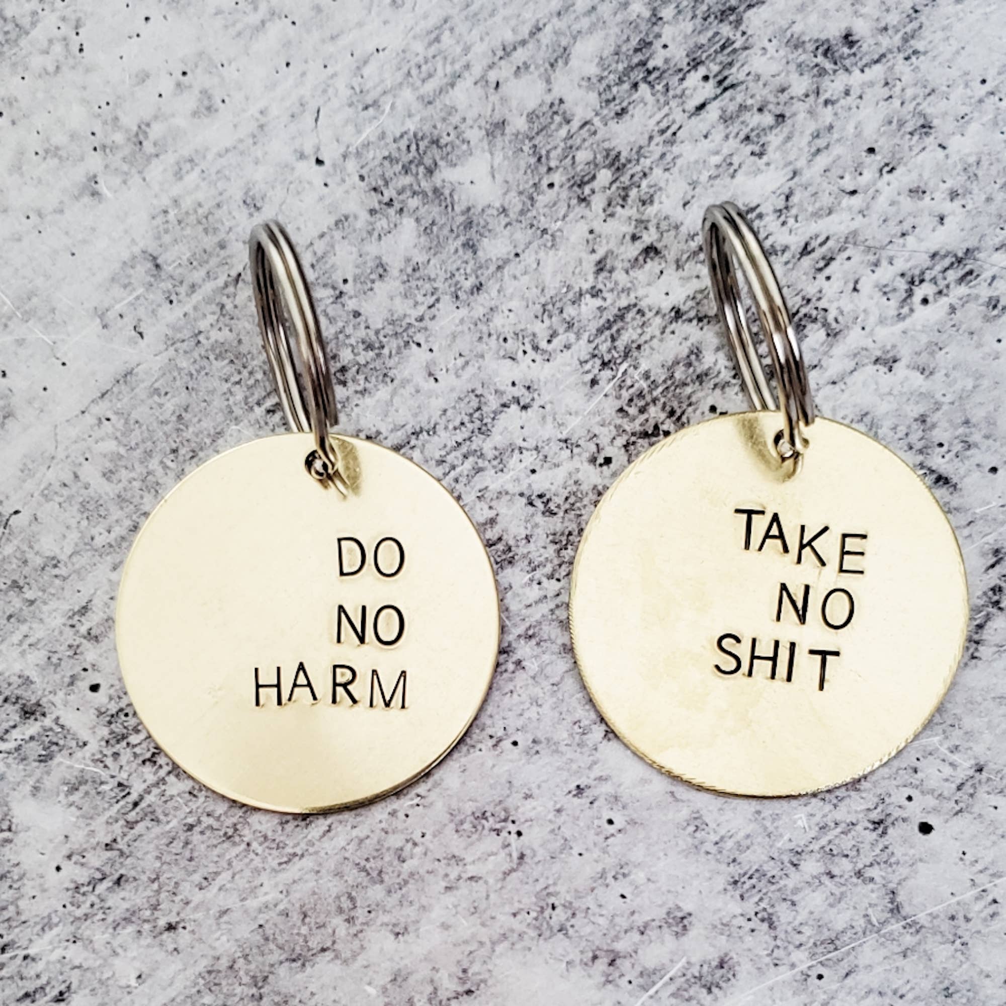 DO NO HARM/TAKE NO SHIT Double Sided Brass Key Chain: WITH PACKAGING
