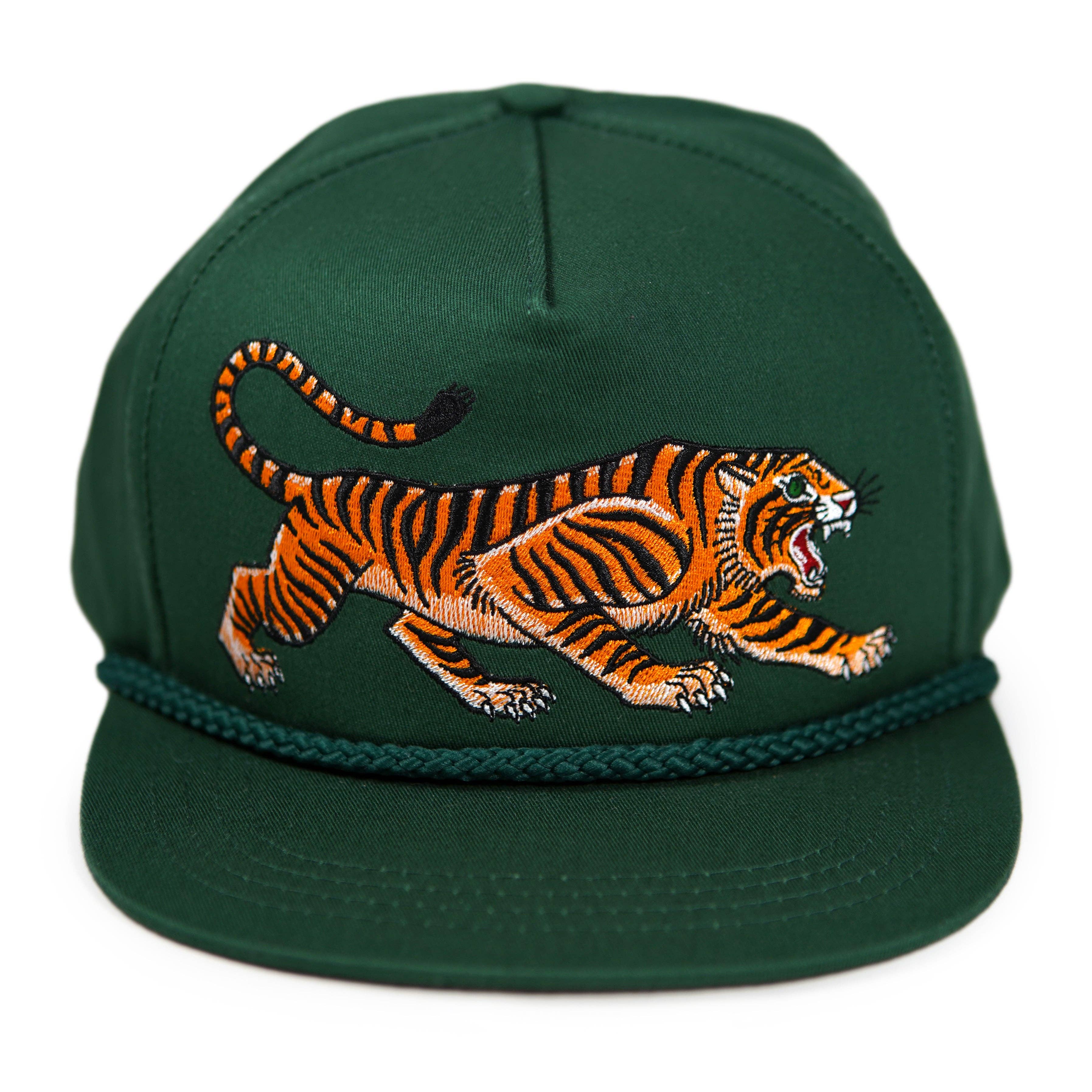 Unisex Tattoo-Style Tiger Cap: Spruce Green