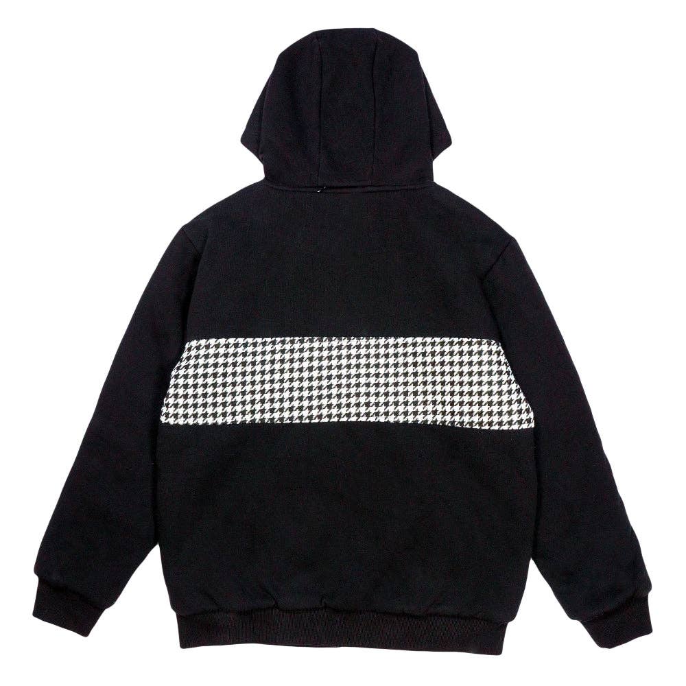 Red Rose Houndstooth Black Zip Up Hoodie: Black / Zip Up Hoodie / L
