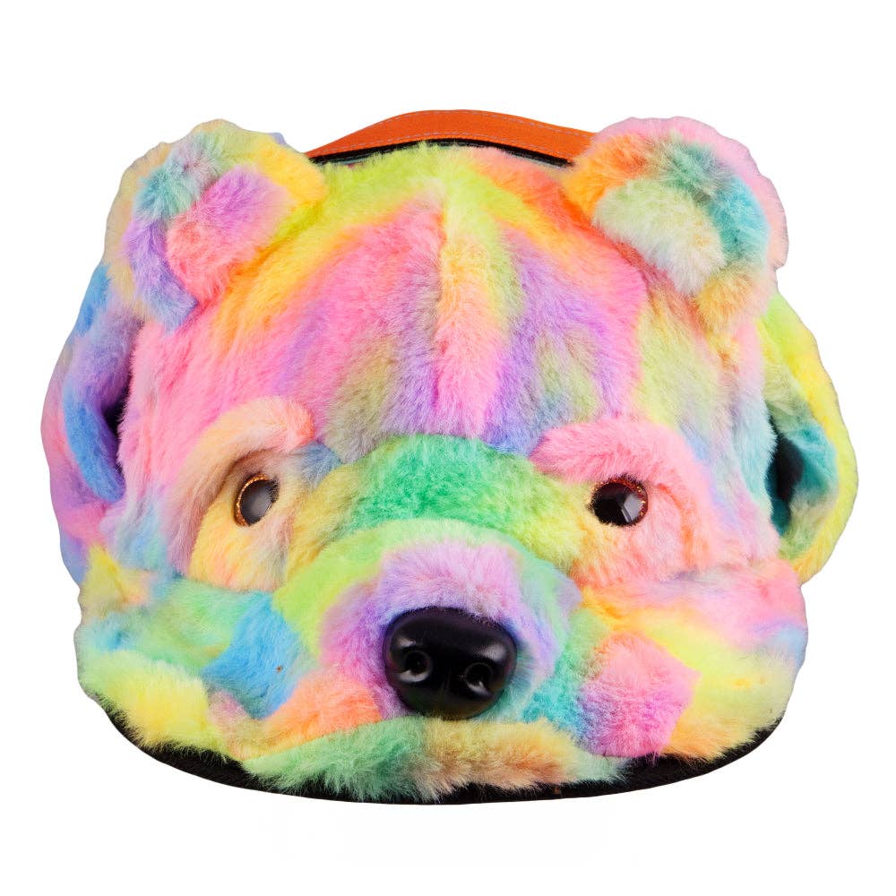 Rainbow Bear Fur Earflap Snapback Hat: Rainbow / Snapback / L/XL