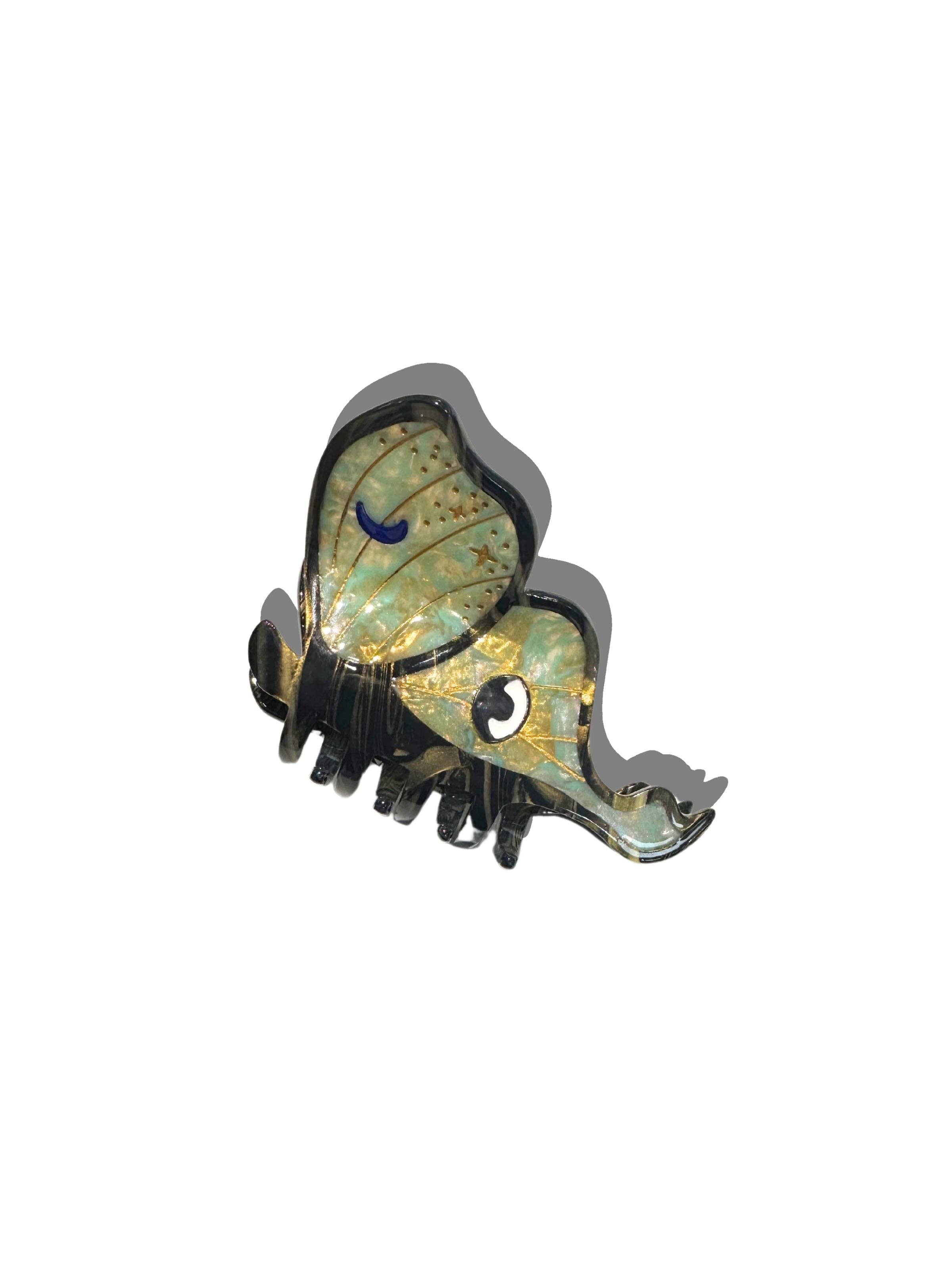 Hand-painted Luna Moth Claw Hair Clip | Eco-Friendly: Green