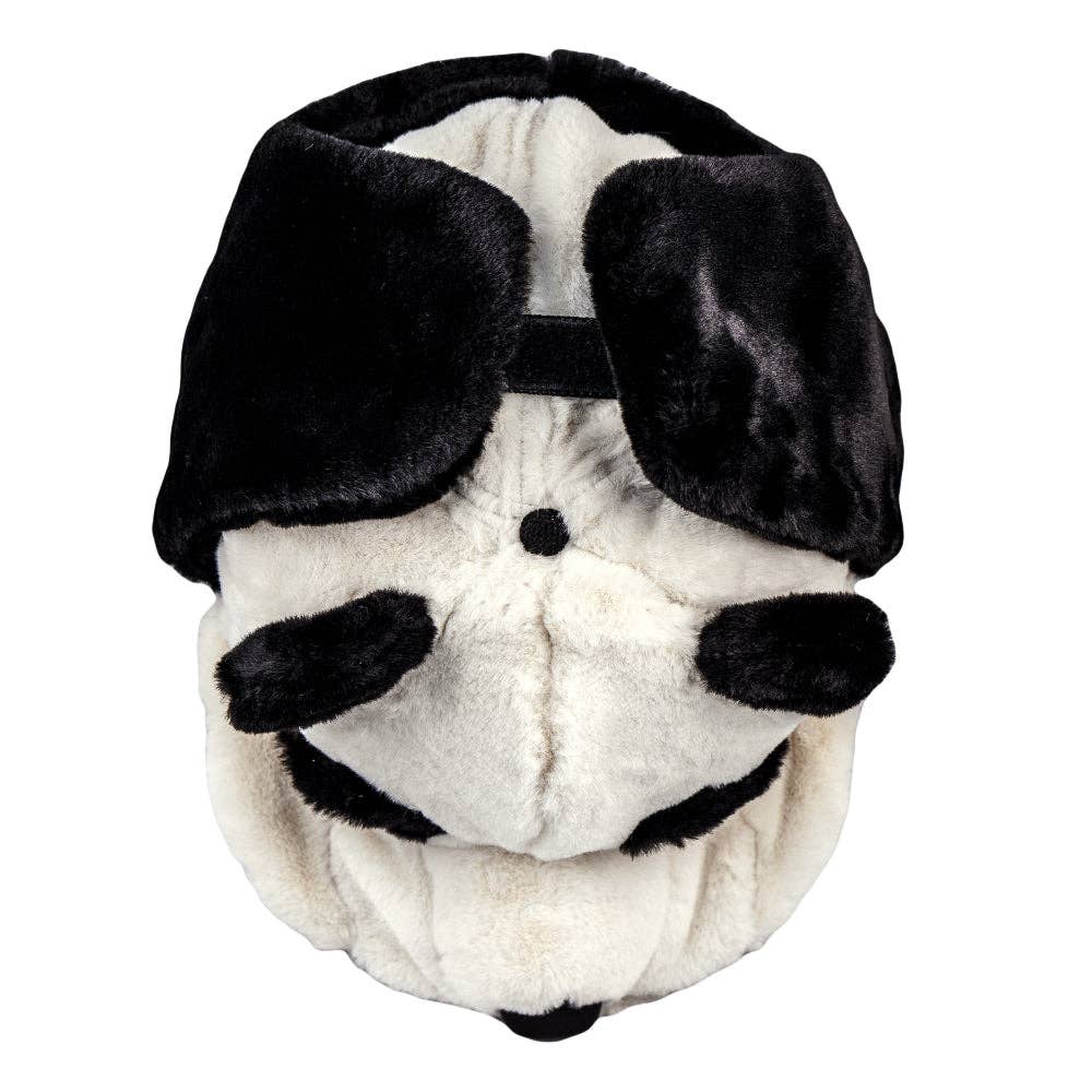 Panda Bear Fur Earflap Fitted Hat: Black / Fitted / 7 1/4