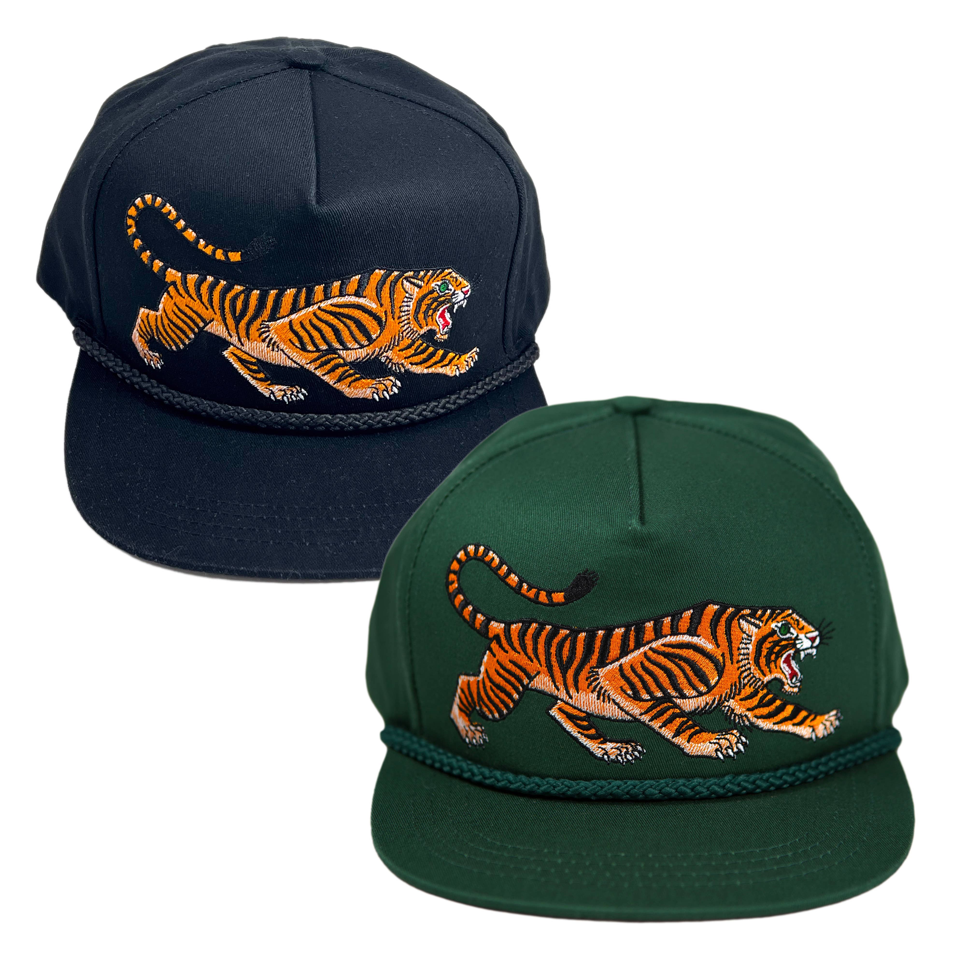 Unisex Tattoo-Style Tiger Cap: Spruce Green