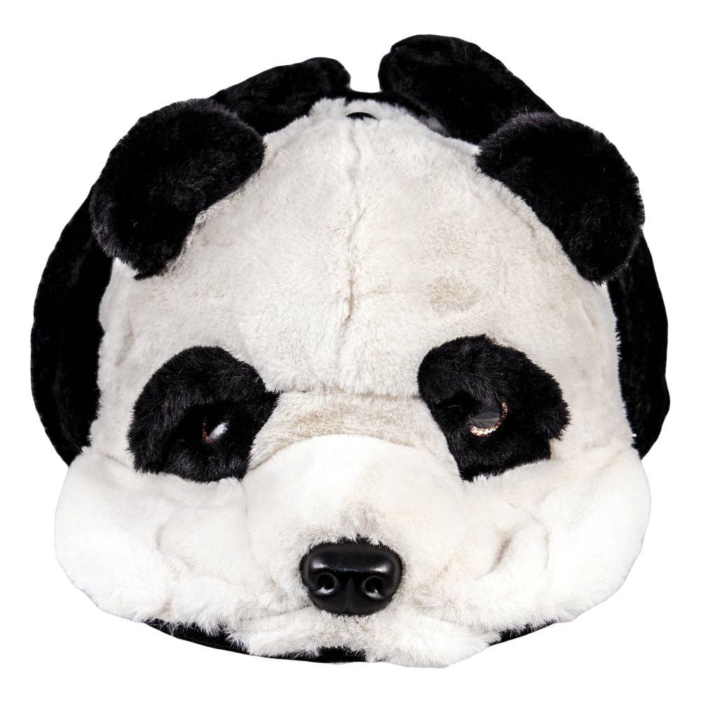 Panda Bear Fur Earflap Fitted Hat: Black / Fitted / 7 1/4